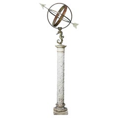 Reclaimed Carrara Marble Seahorse Armillary Garden Sundial