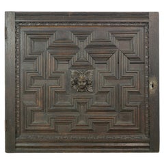 Antique Reclaimed Carved Angel Relief Oak Cabinet Door w Key 27.875 in. x 25.625 in.