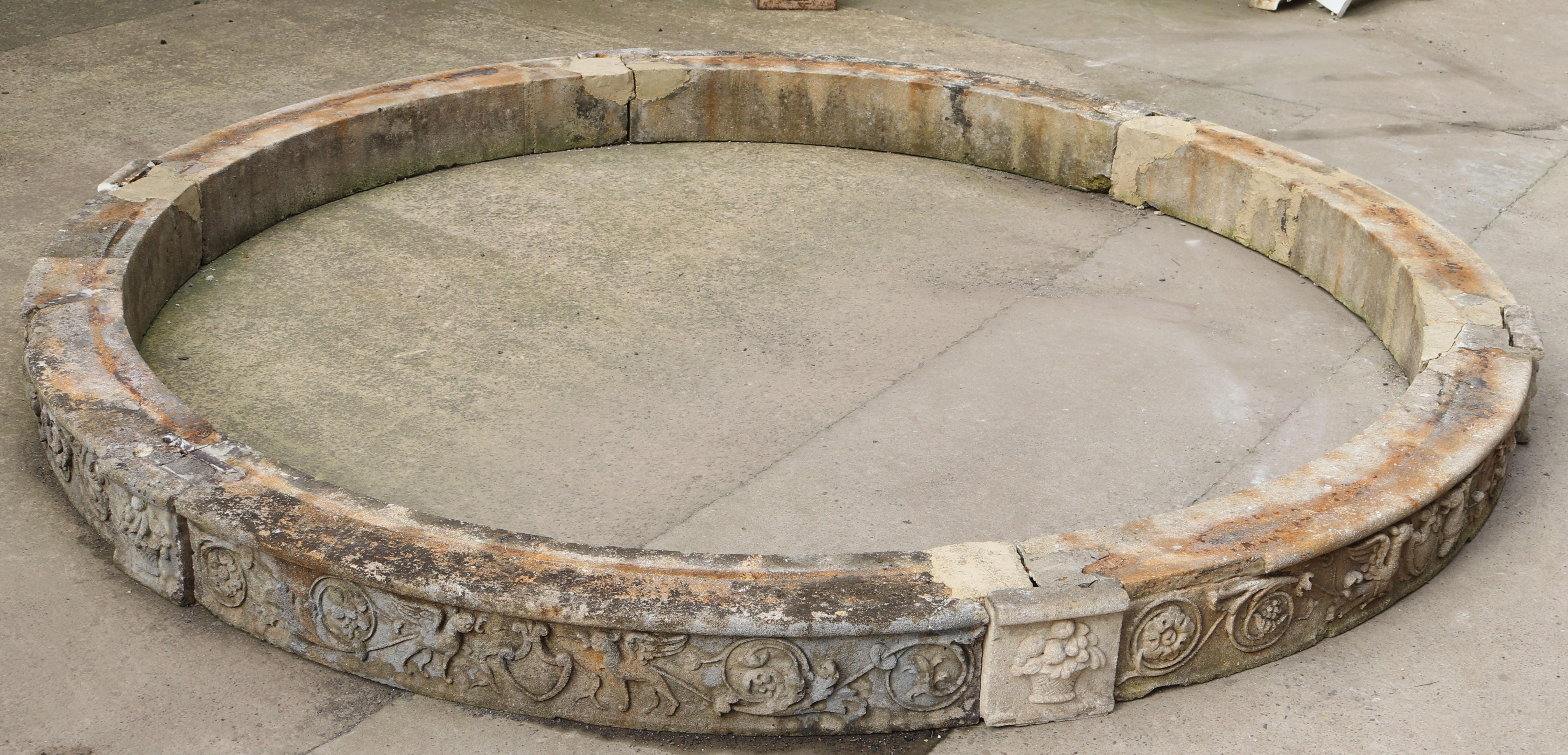 Reclaimed Carved Limestone Circular Pool Surround In Fair Condition In Wormelow, Herefordshire