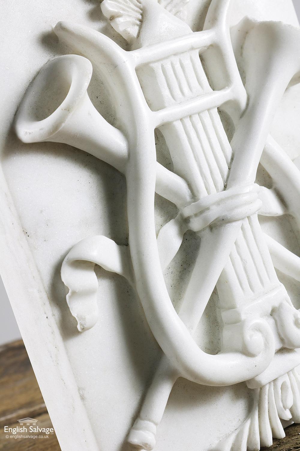 European Reclaimed Carved Marble Trumpet Harp Plaque, 20th Century For Sale