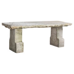 Antique Reclaimed Carved Stone and Portland Limestone Garden Bench Seat - English 1860