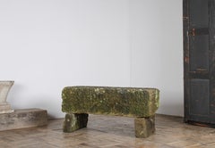 Reclaimed Carved Stone Sandstone Garden Bench Seat with Weathered Patina
