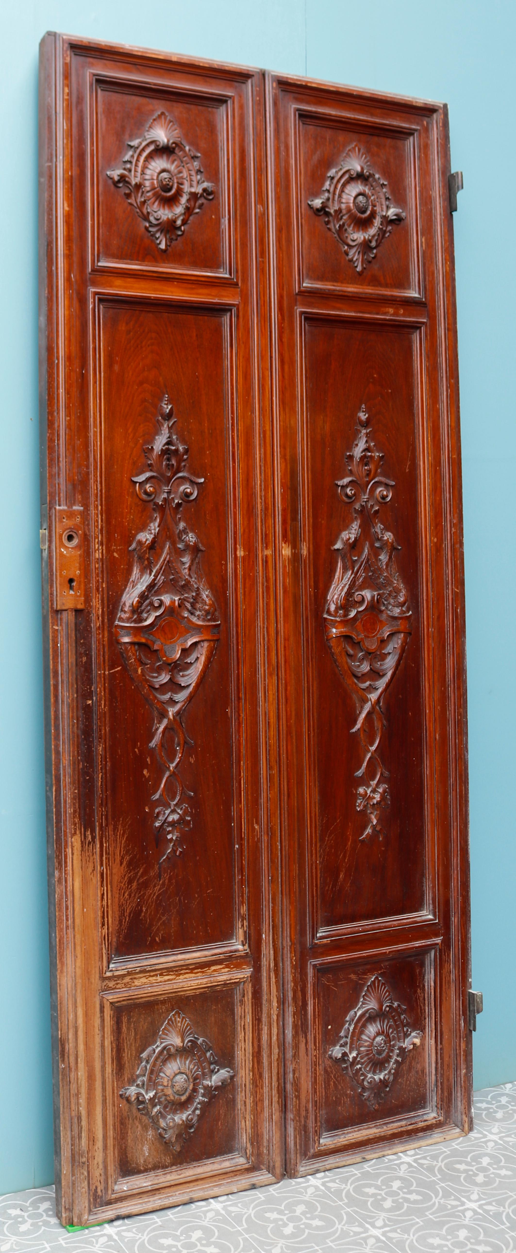 Reclaimed Carved Walnut Interior Door In Good Condition For Sale In Wormelow, Herefordshire