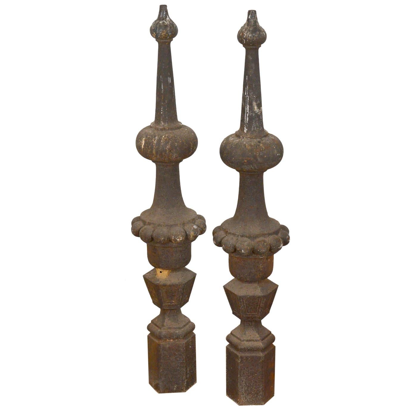 Reclaimed Cast Iron Finial Posts, 20th Century For Sale
