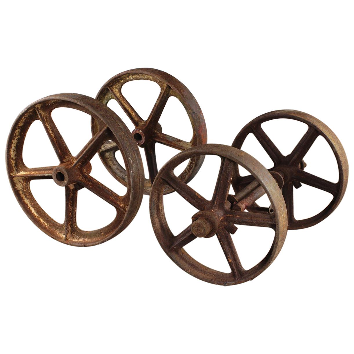 Reclaimed Cast Iron Shepherd
s Hut Wheels, 20th Century For Sale