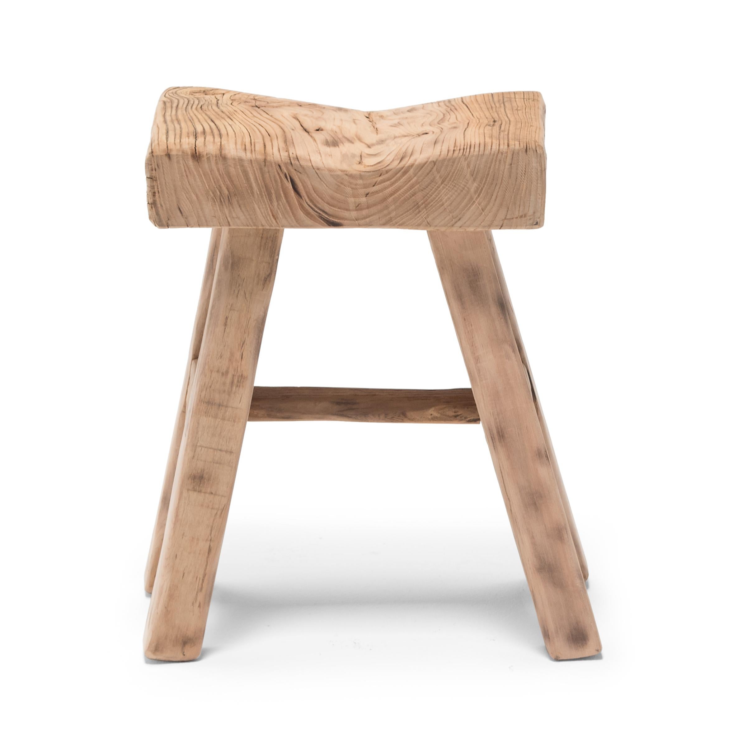 Made of wood reclaimed from 18th century Chinese buildings, this contemporary four-leg stool is the epitome of farmhouse modern. Skilled in traditional joinery techniques, our craftspeople fashioned a simple, portable stool, much like those that