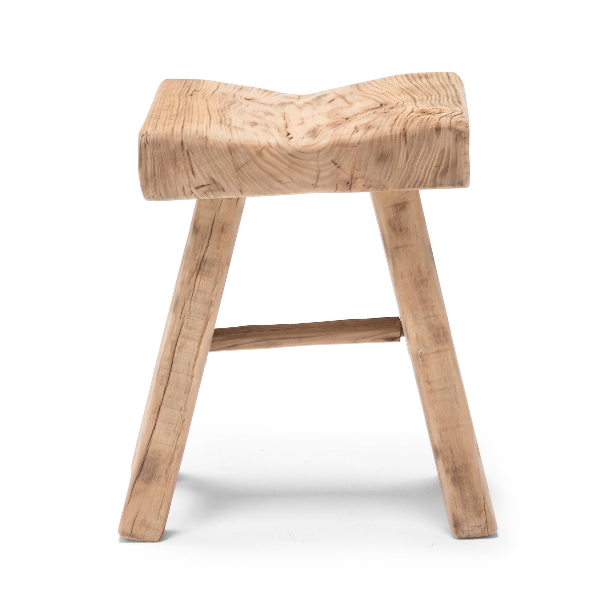 Organic Modern Reclaimed Chinese Elm Courtyard Stool