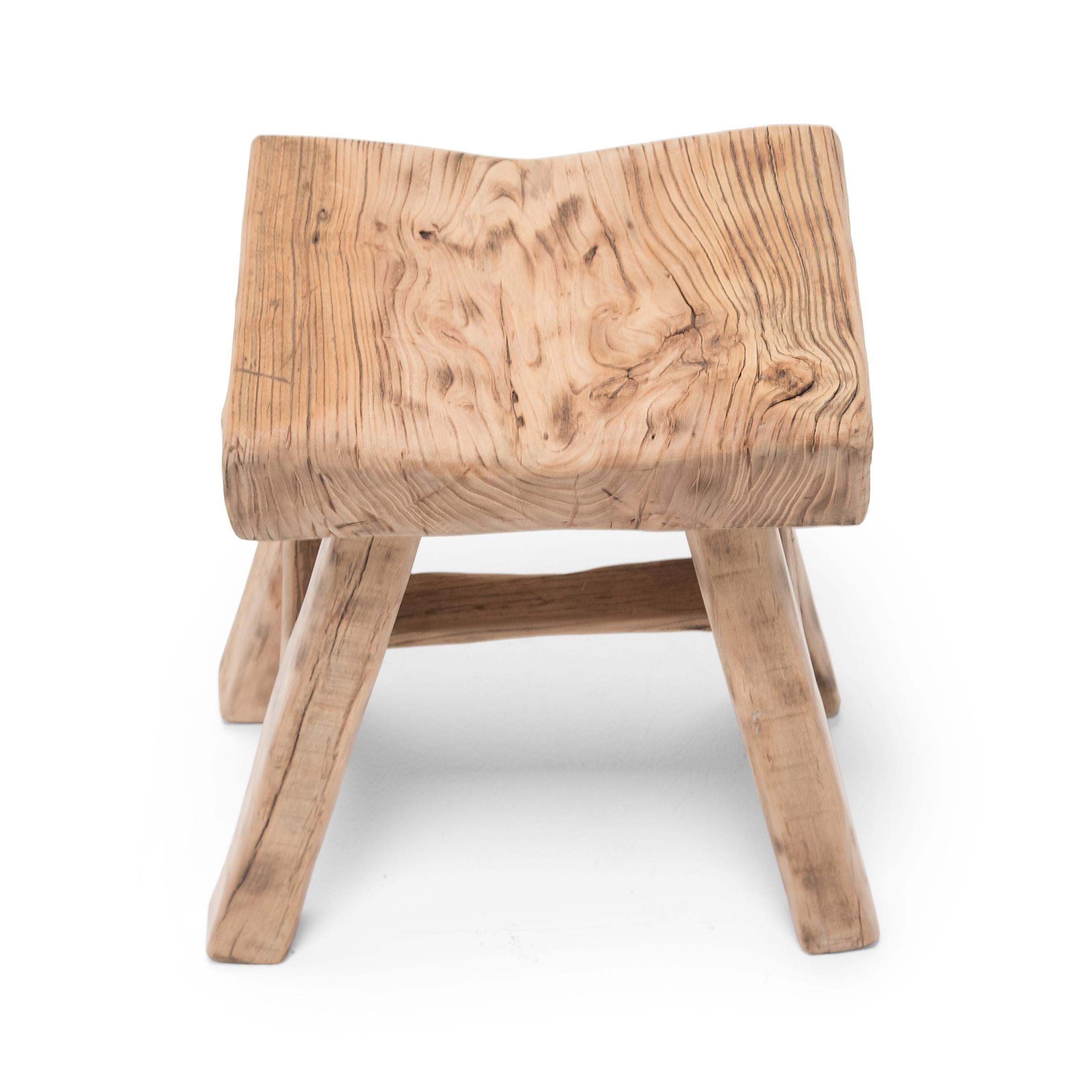 Reclaimed Chinese Elm Courtyard Stool In Good Condition In Chicago, IL