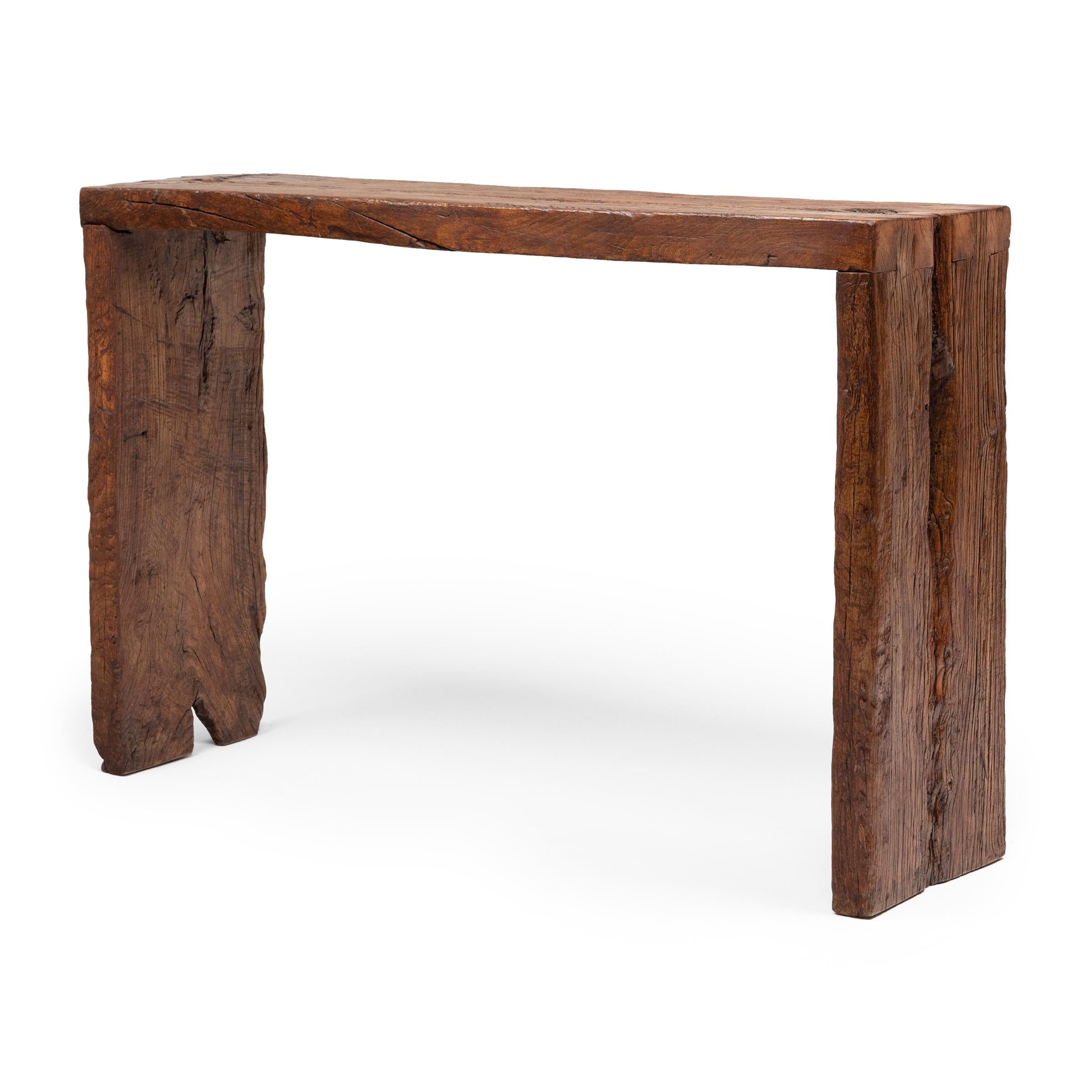 Organic Modern Reclaimed Chinese Elm Waterfall Table For Sale
