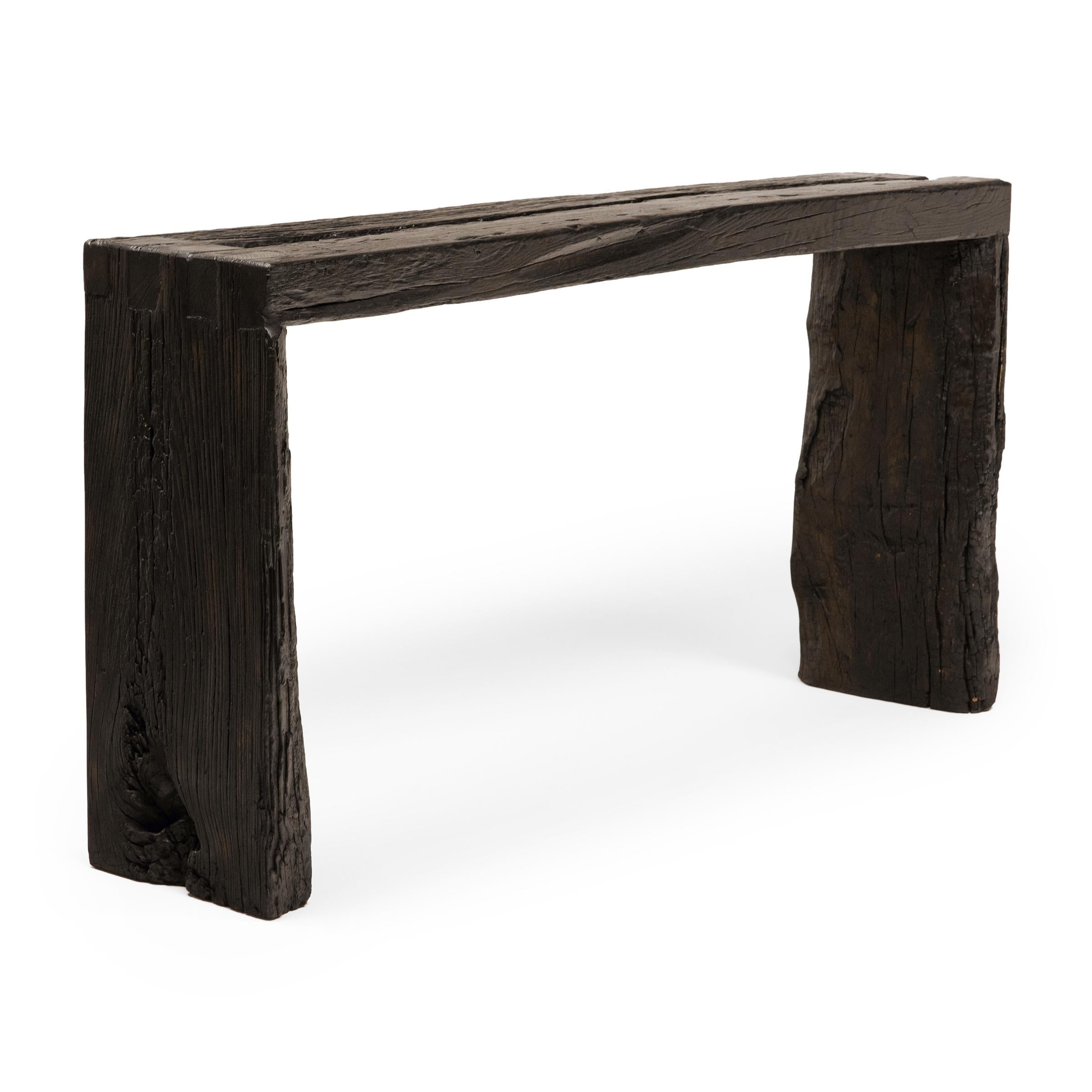 Organic Modern Reclaimed Chinese Elm Waterfall Table For Sale