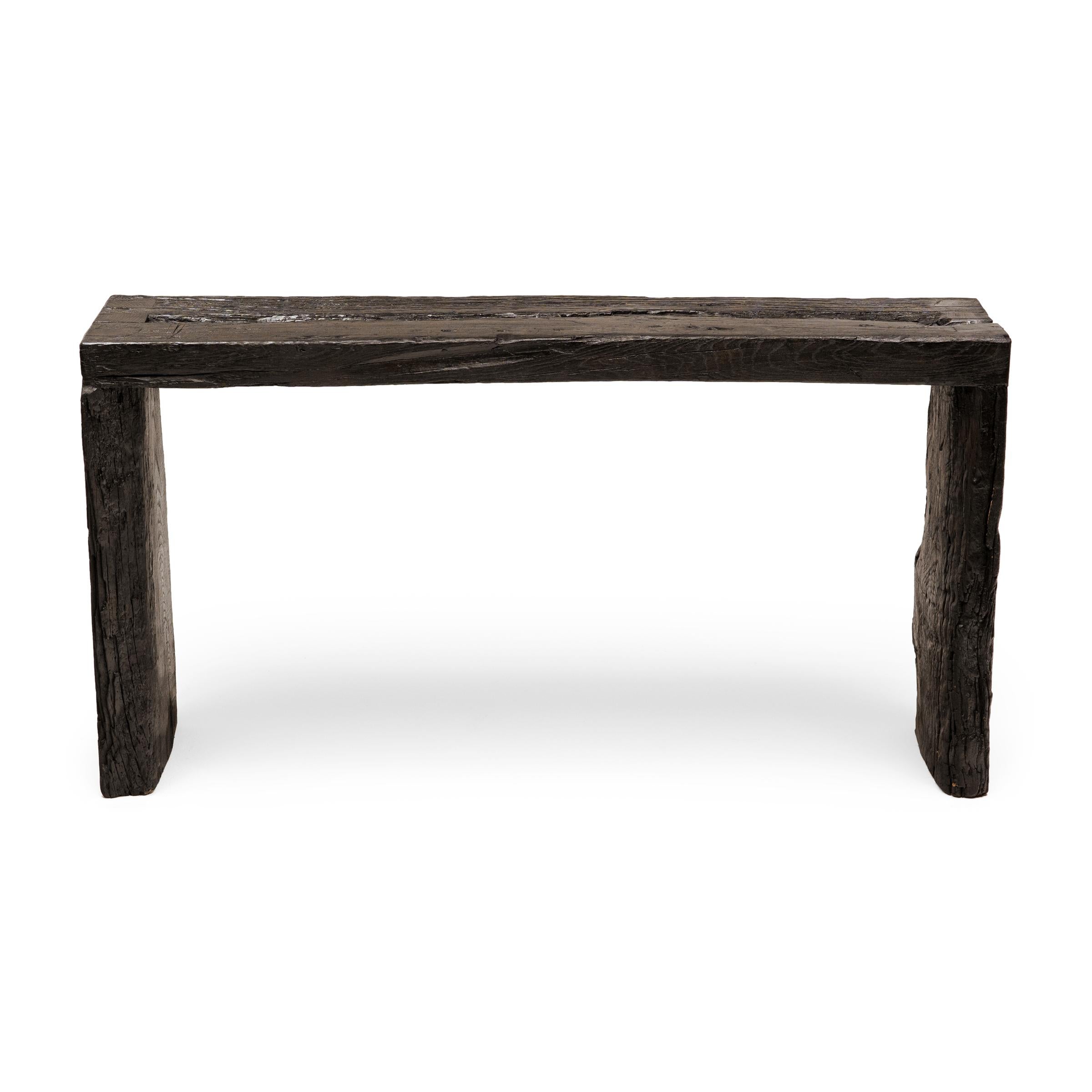 Contemporary Reclaimed Chinese Elm Waterfall Table For Sale