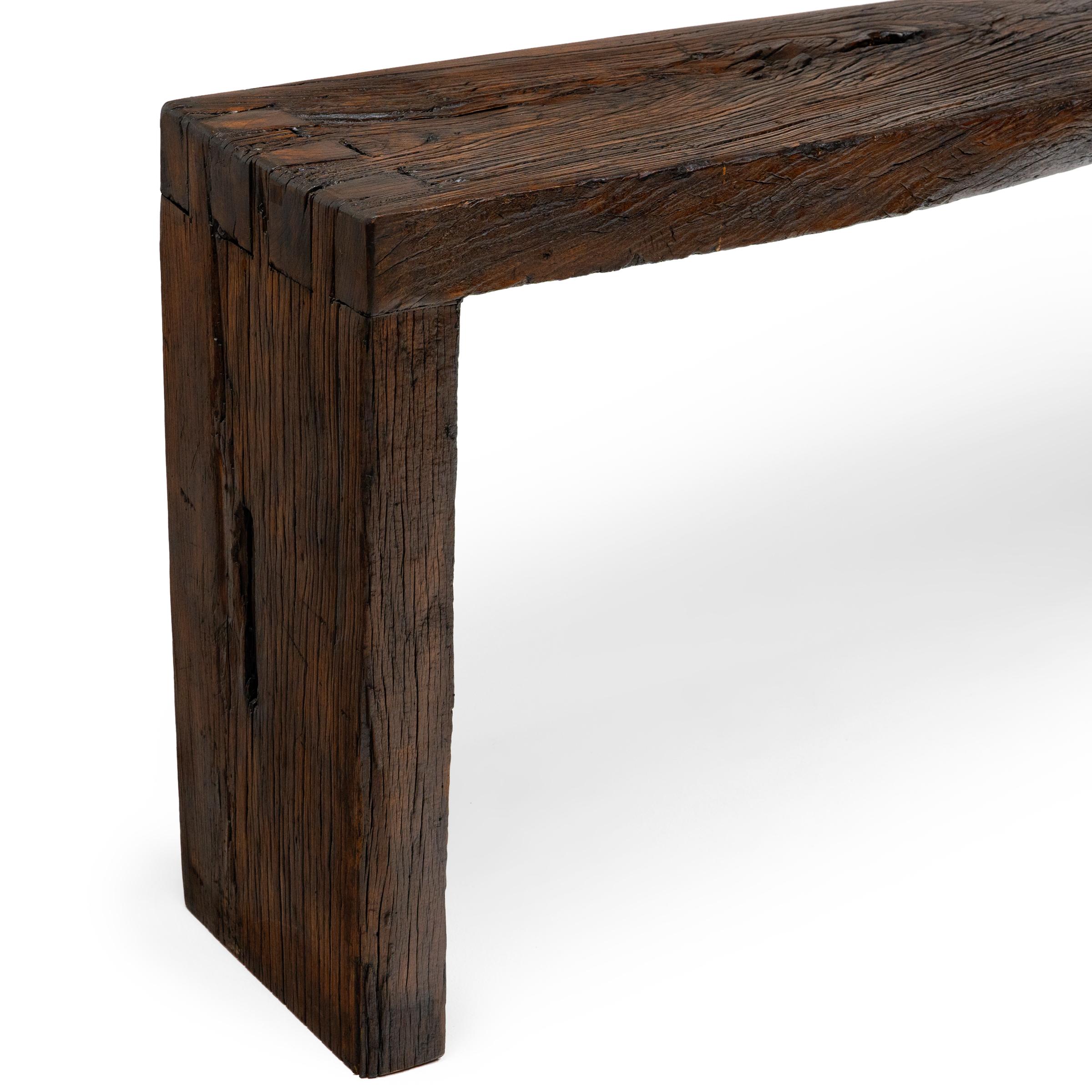Contemporary Reclaimed Chinese Elm Waterfall Table For Sale