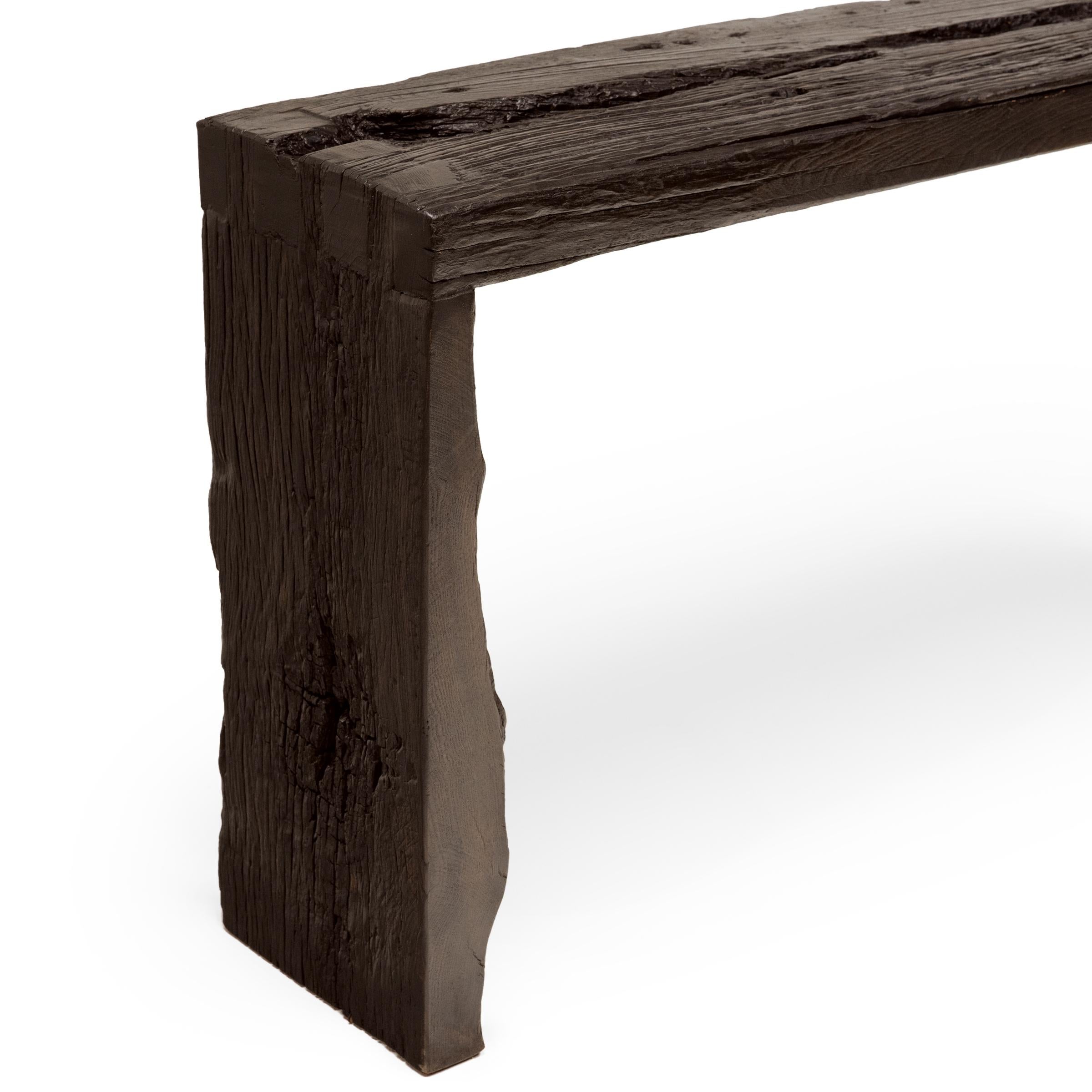 Reclaimed Chinese Elm Waterfall Table For Sale 1