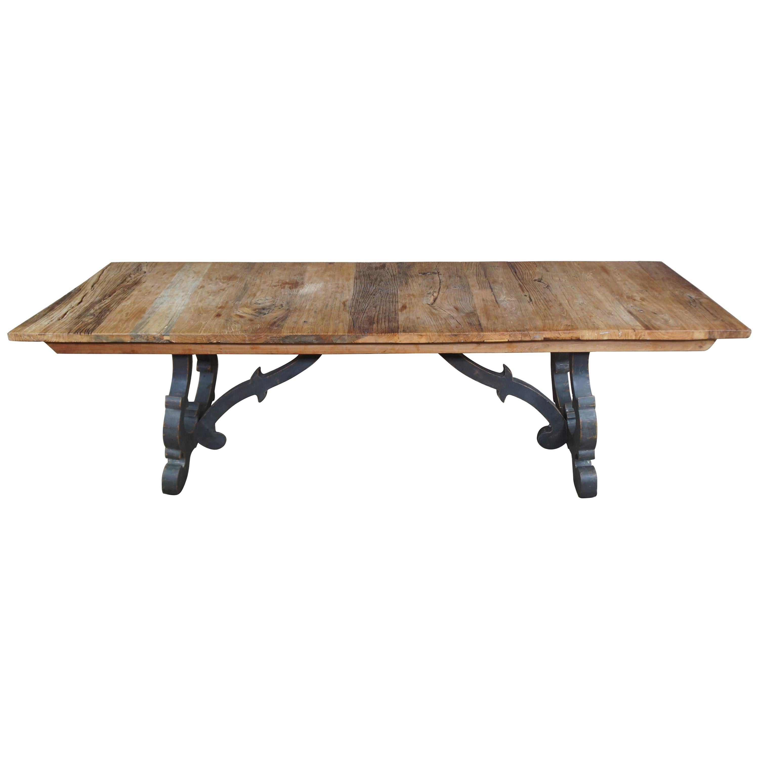 Reclaimed Spanish Revival Old World Rustic Wood Plank Top Dining Table 94"