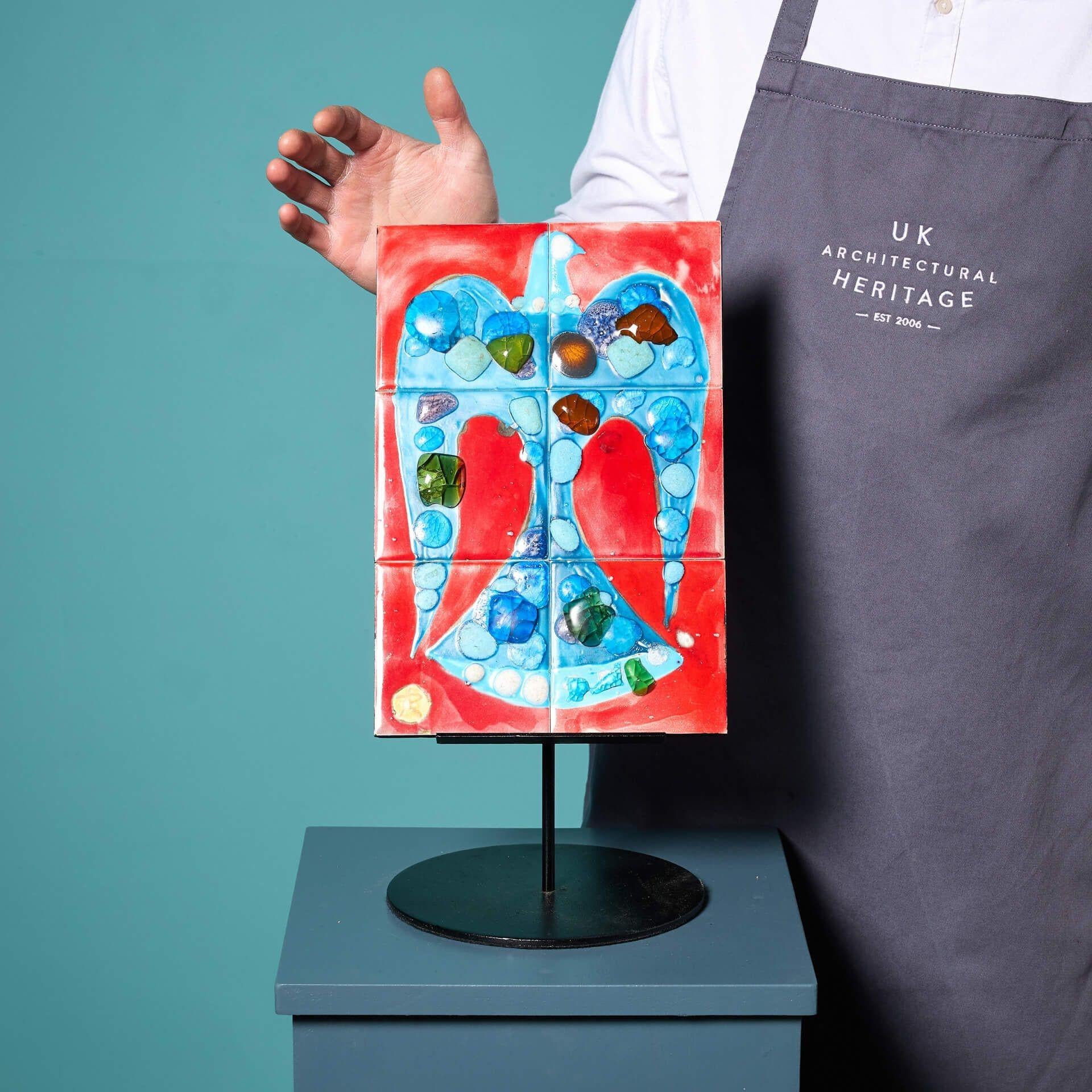 An unusual and striking 6 tile panel by ceramicist Christopher Russel, originally made as a maquette for Swanage Library, England, and later acquired by collector and expert Chris Blanchett for his collection.





This panel is impressively