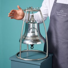 Reclaimed Chrome-Plated Bronze Maritime Bell on Stand