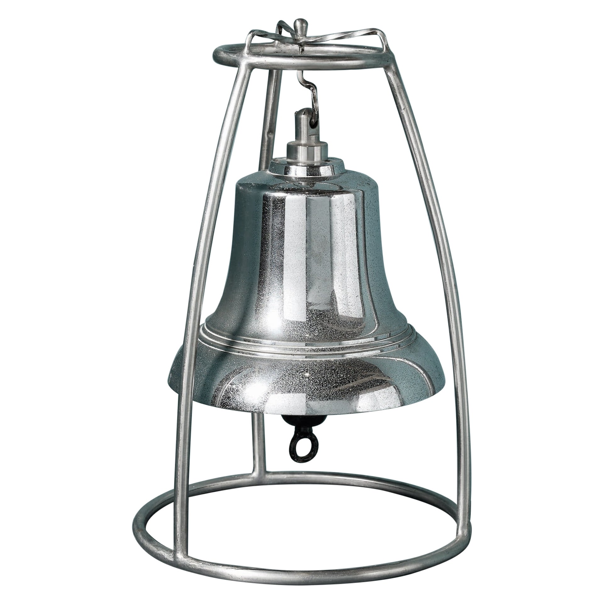 Reclaimed Chrome-Plated Bronze Maritime Bell on Stand