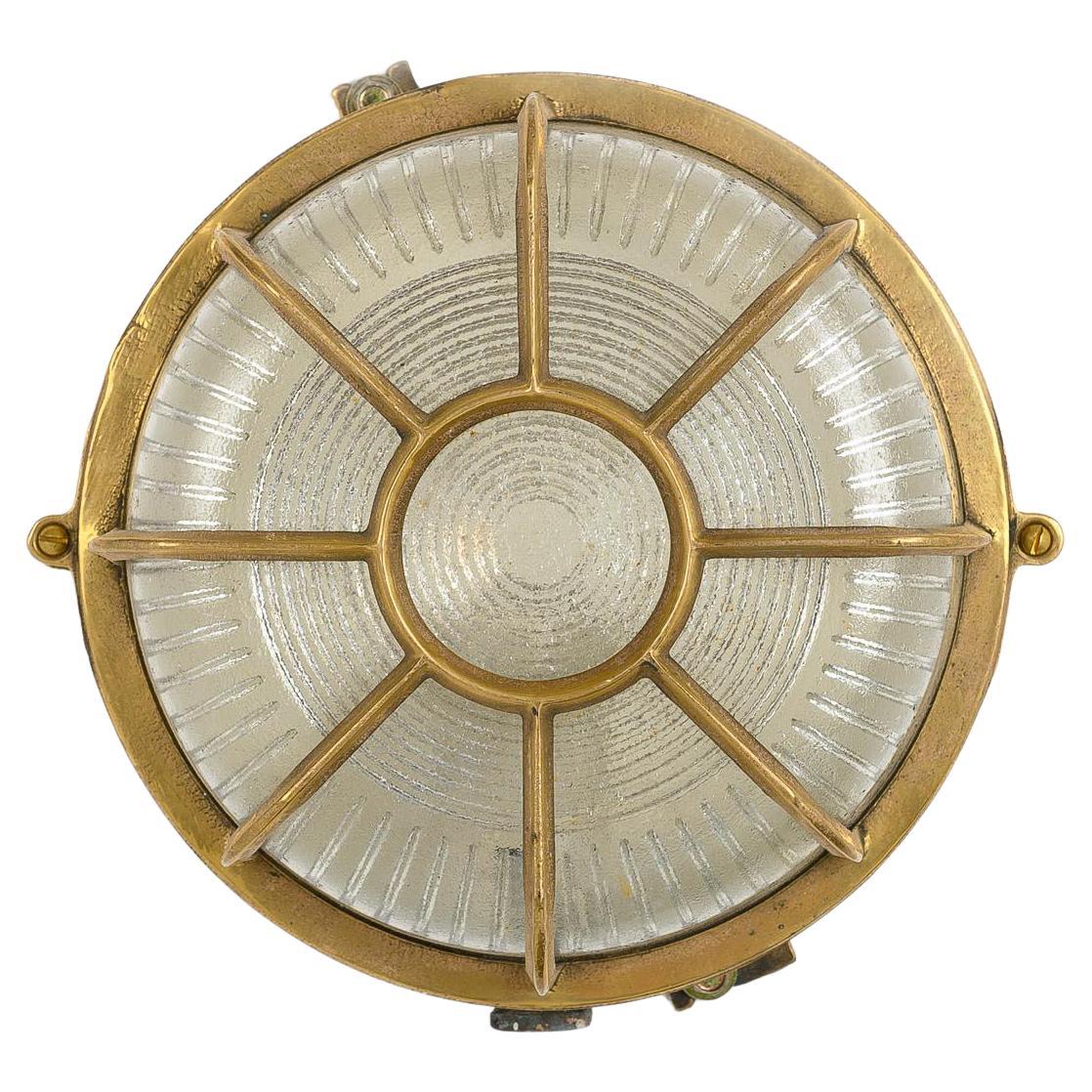 Reclaimed Circular Brass Ship Bulkhead Lights with Prismatic Glass