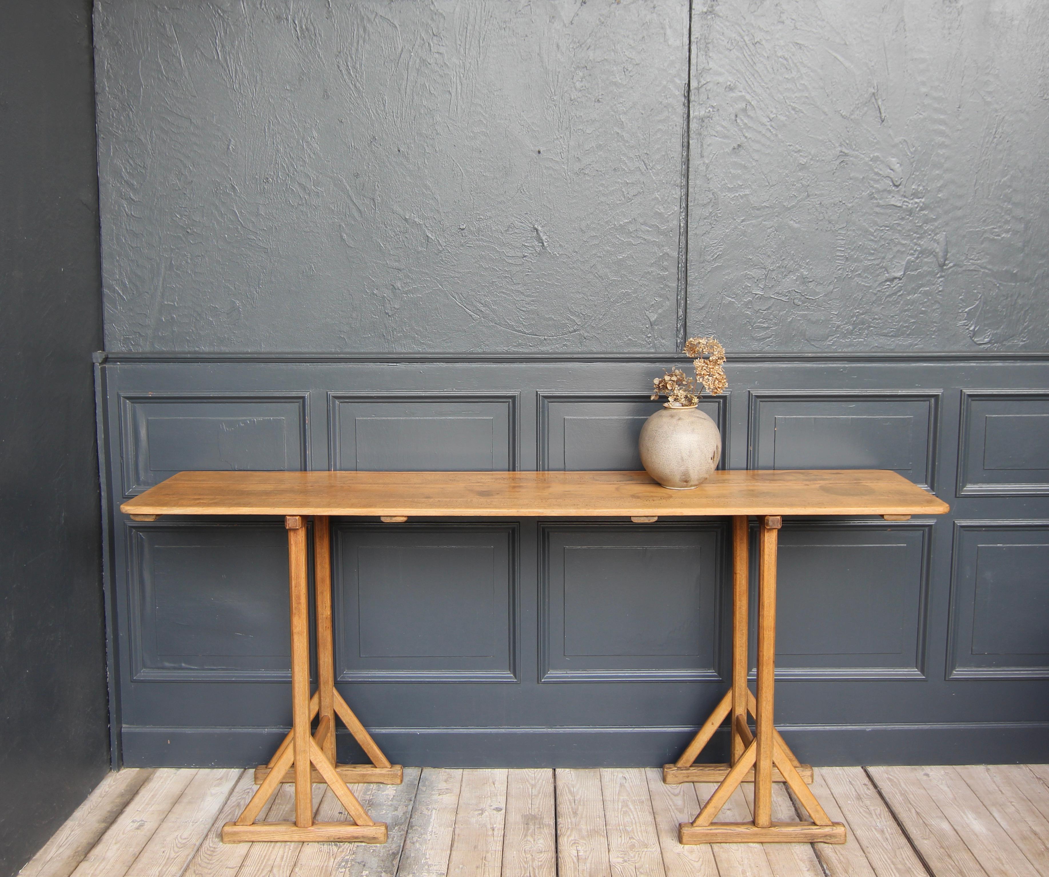European Reclaimed Console Trestle Table For Sale