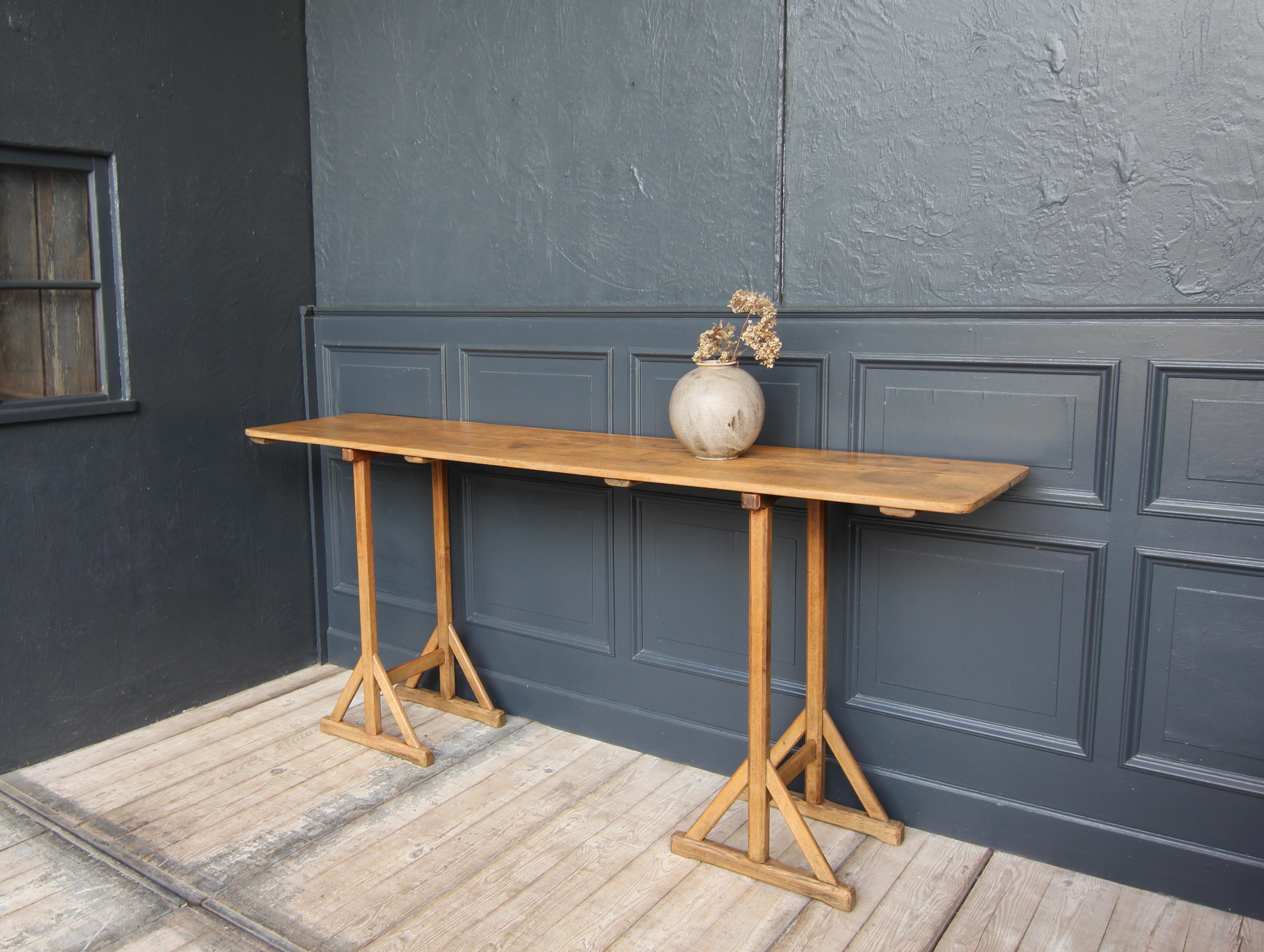Beech Reclaimed Console Trestle Table For Sale