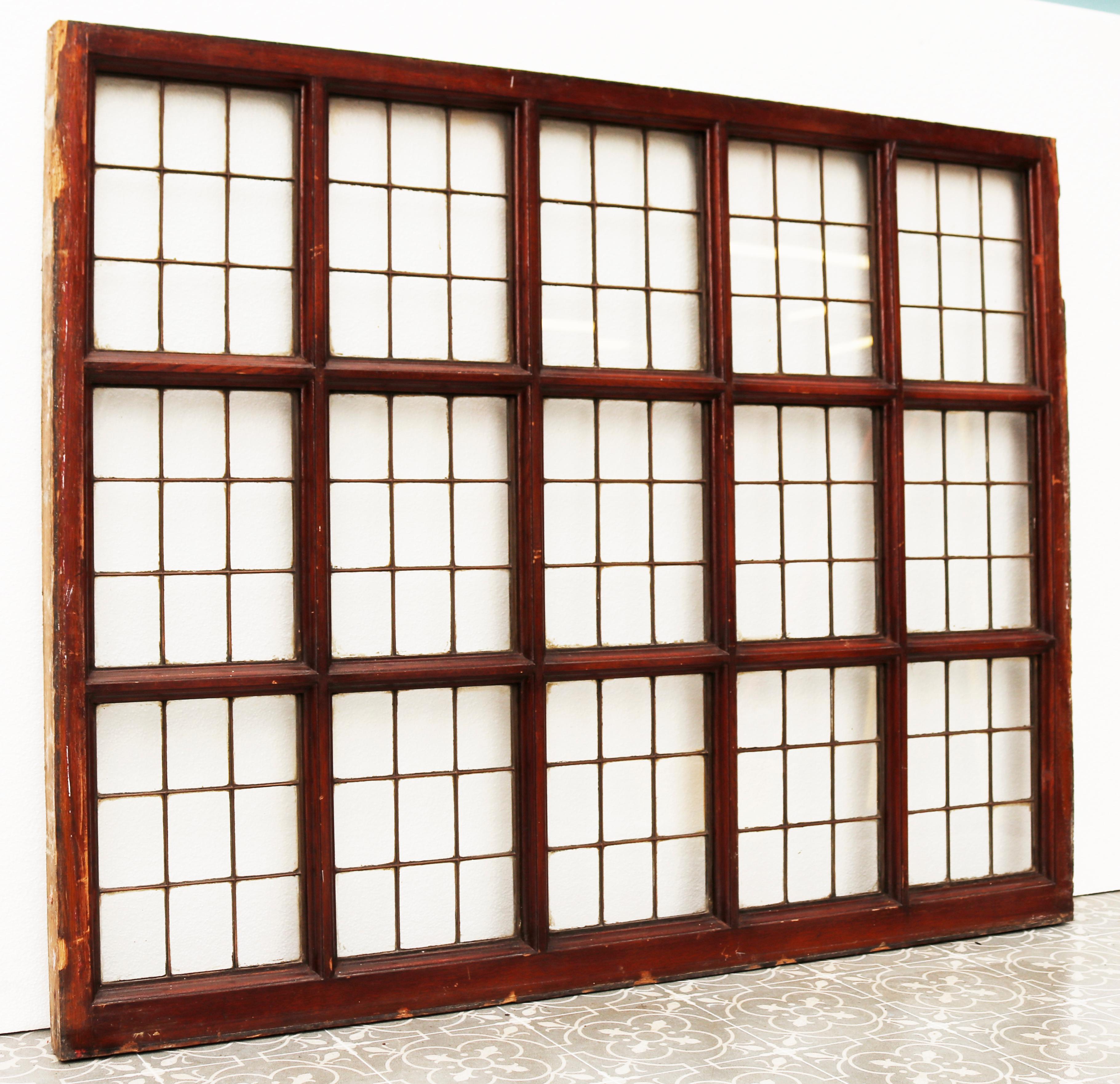 Glazed copper light window panel. Teak window panel with 15 copper light panels.