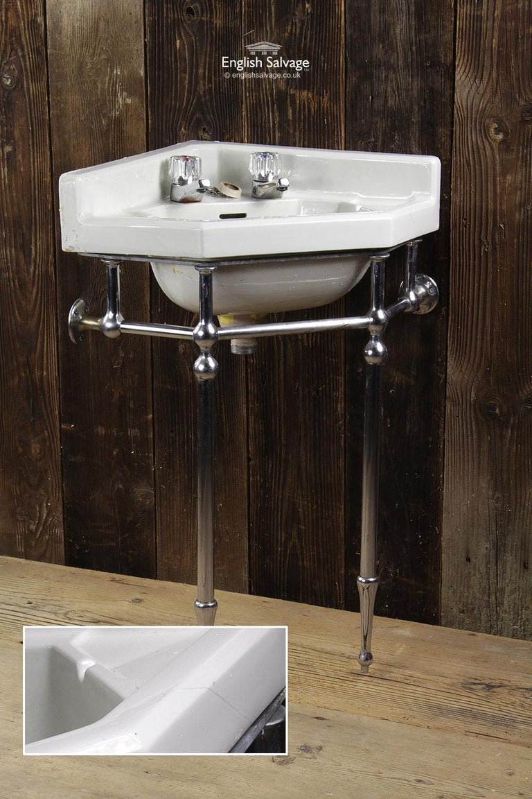 Reclaimed Corner Sink with Chrome Stand, 20th Century For Sale at 1stDibs