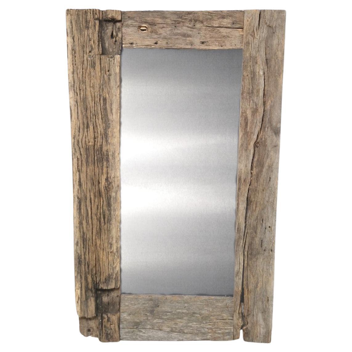 Reclaimed Country Antique Floor Mirror made from Barn Oak Boards 19ème