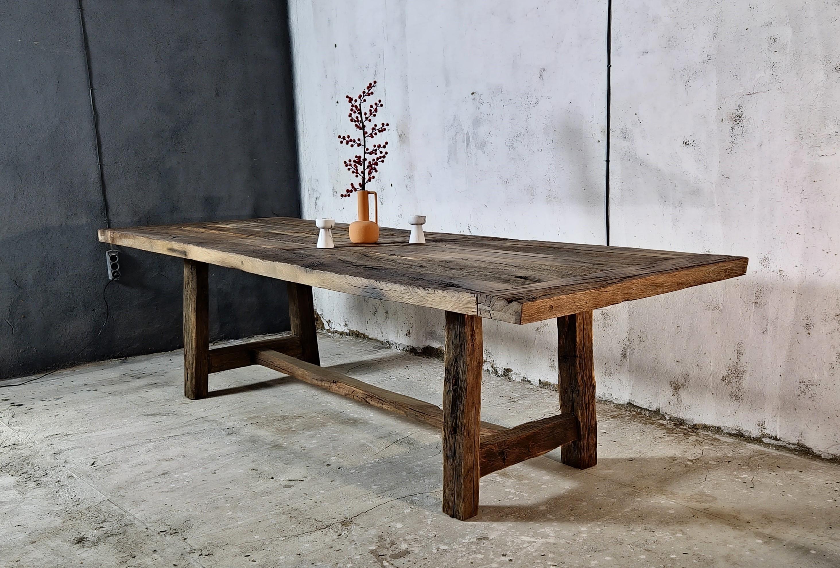Authentic Country Table in 19th-Century Barn Oak — Raw, Imperfect, Strong For Sale 1