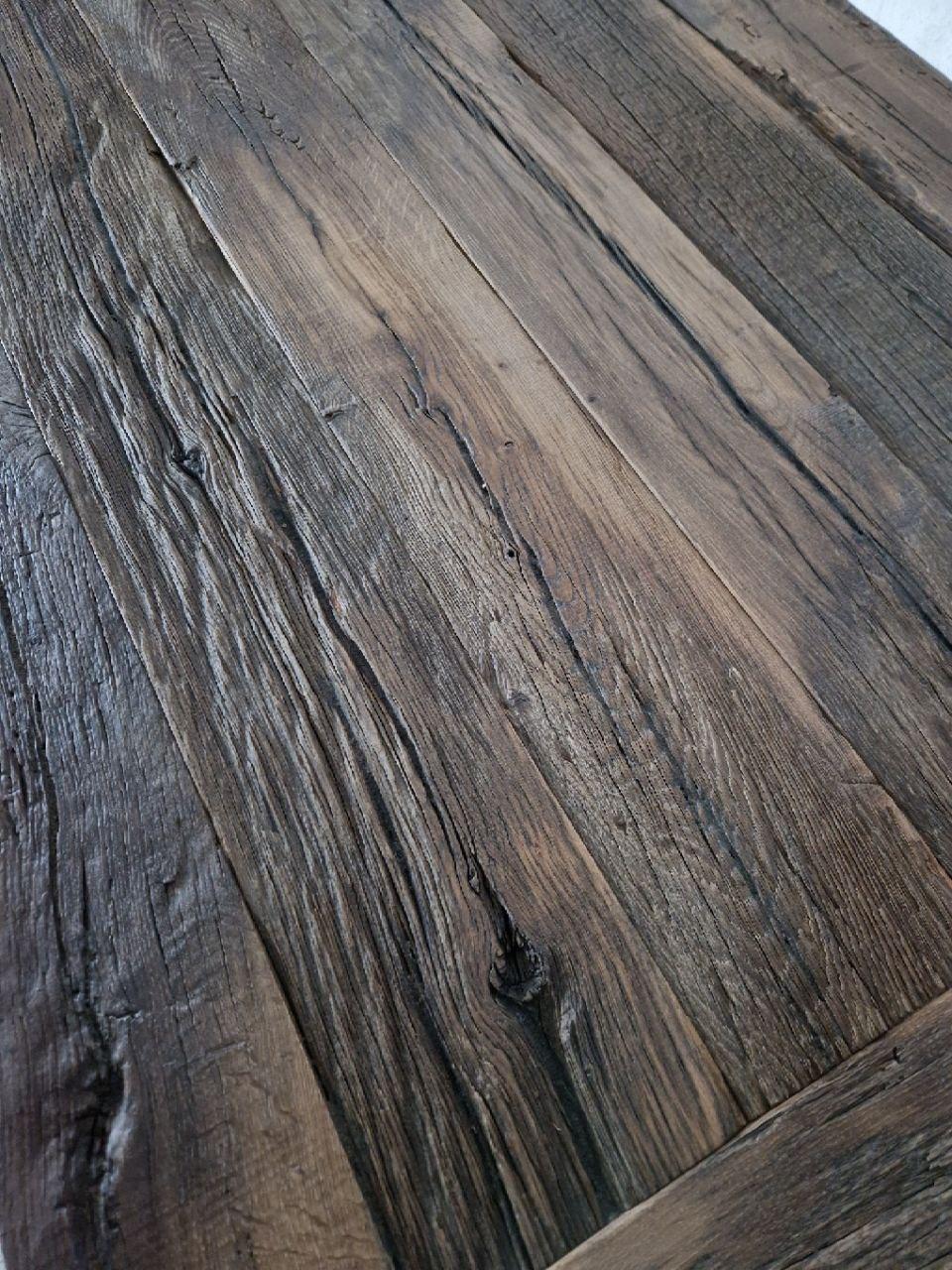 Hand-Carved Authentic Country Table in 19th-Century Barn Oak — Raw, Imperfect, Strong For Sale