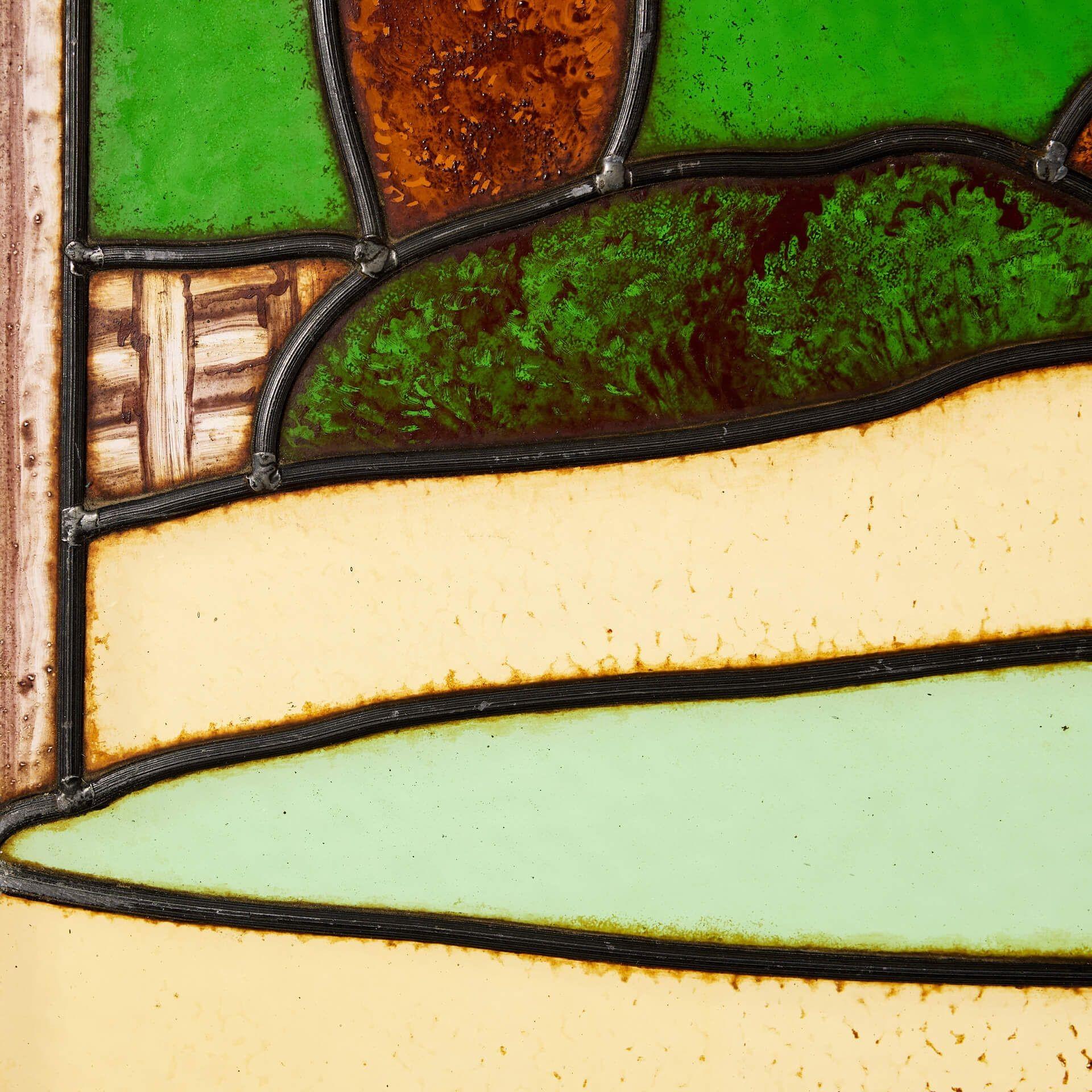 English Reclaimed Countryside Stained Glass Window For Sale