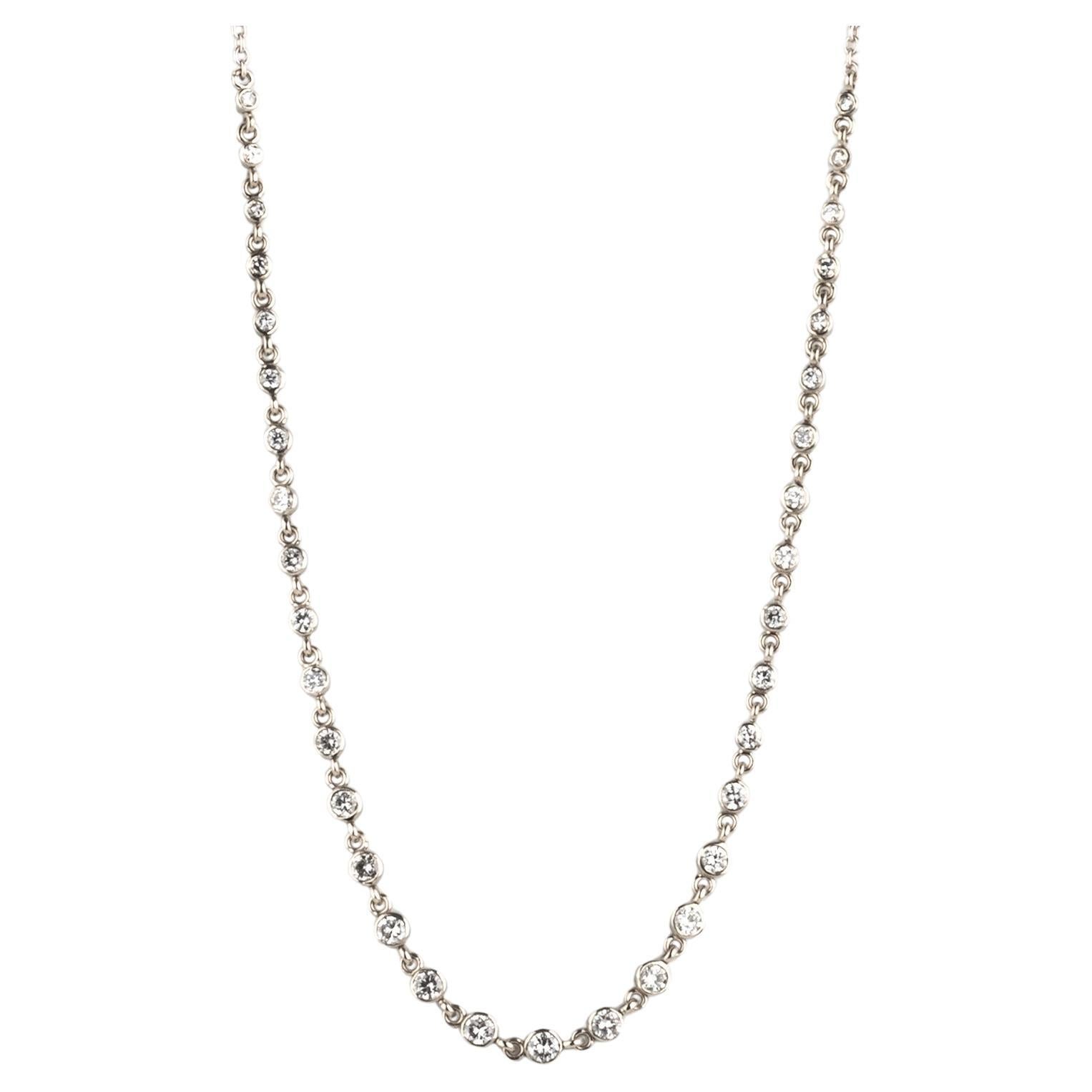 Reclaimed Diamonds Bezel set in White Gold Tennis Necklace For Sale