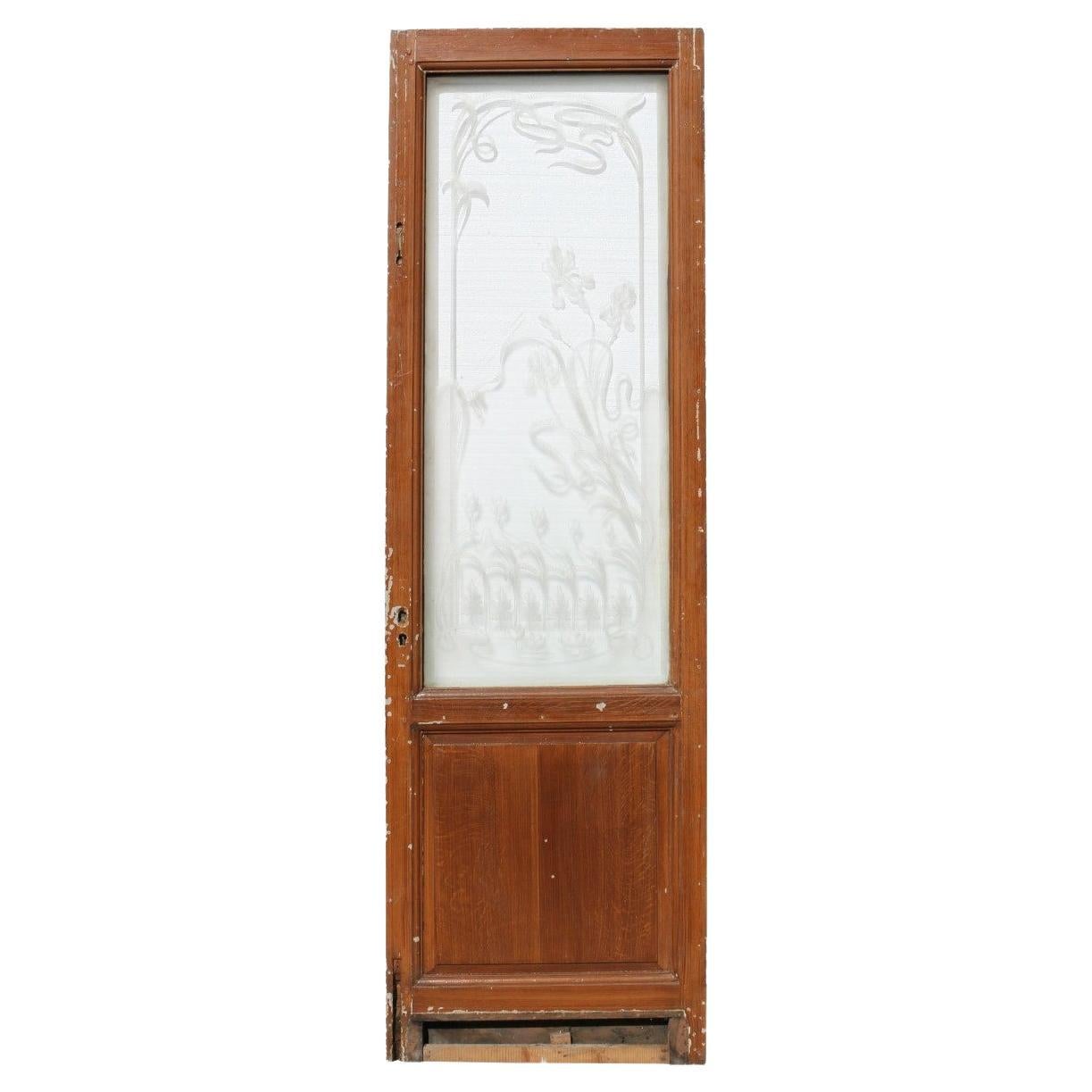 Reclaimed Door with Etched Glass For Sale
