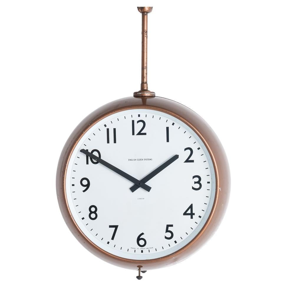 Reclaimed Double Sided Factory Clock by English Clock Systems For Sale