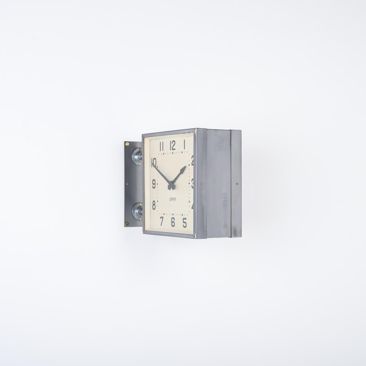 Steel Reclaimed Double Sided Square Wall Mounted Clock By Gents Of Leicester For Sale