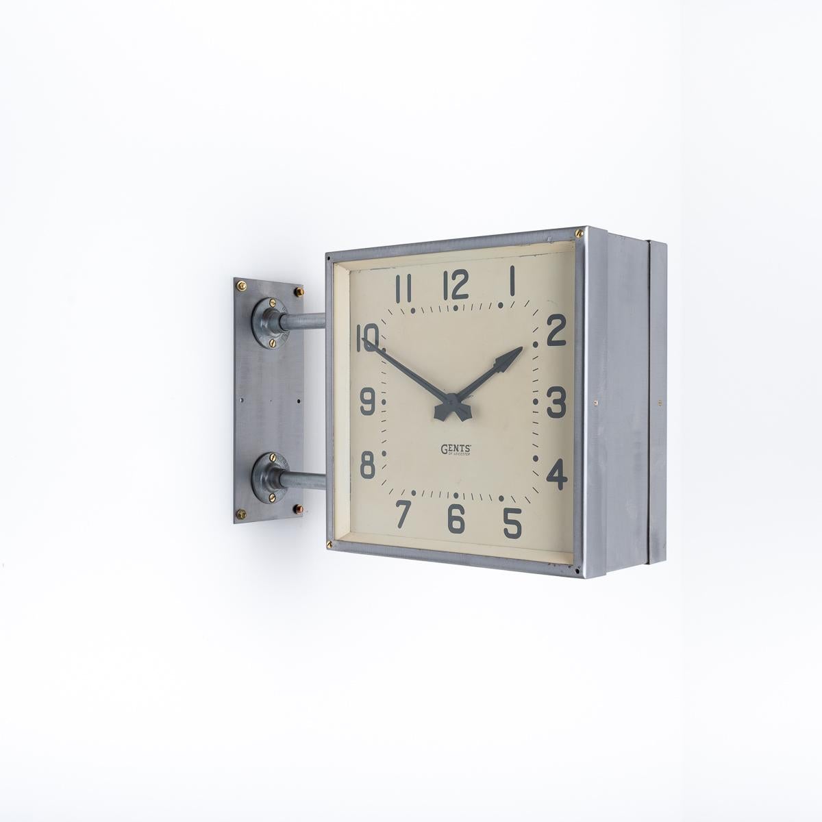 Reclaimed Double Sided Square Wall Mounted Clock By Gents Of Leicester For Sale 1