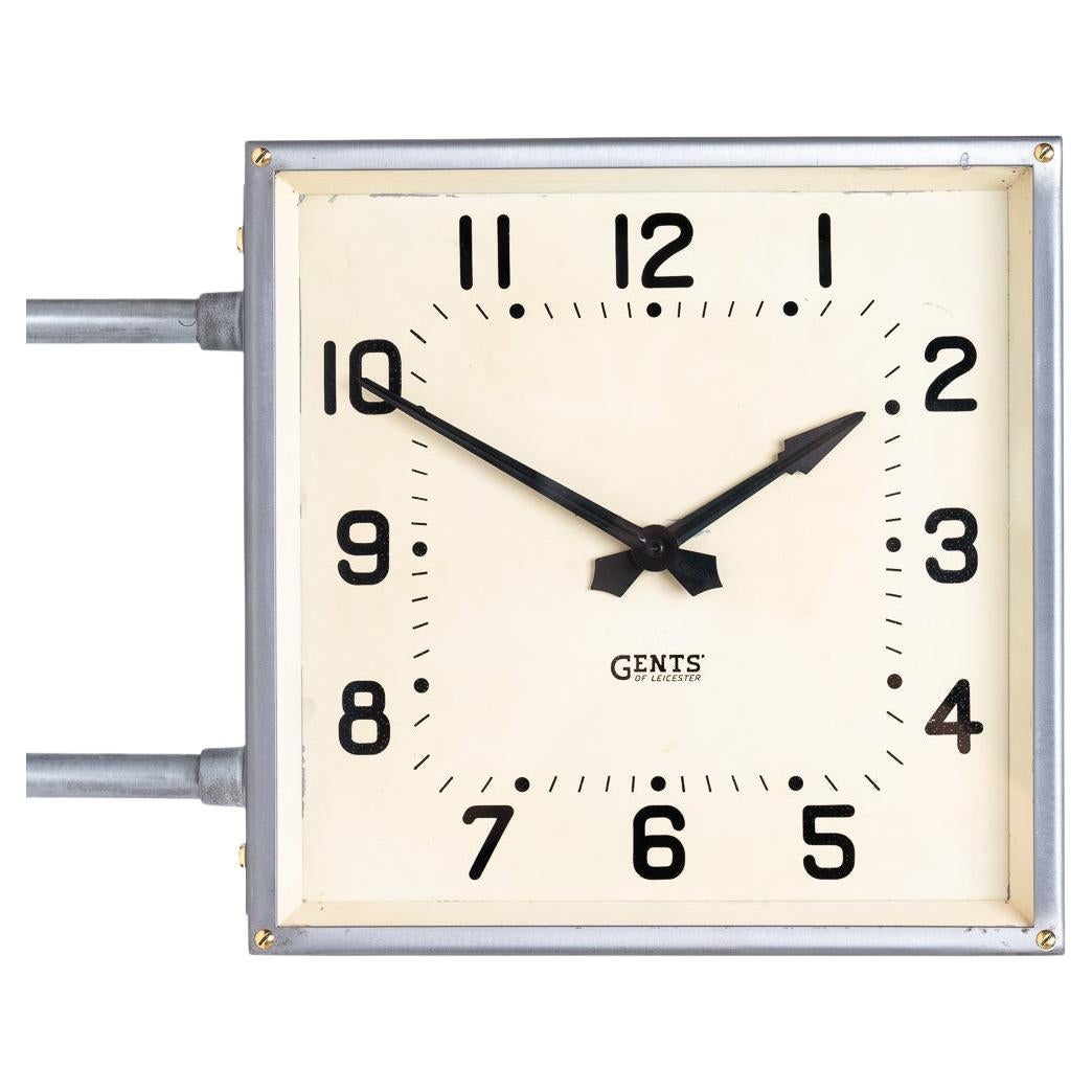 Reclaimed Double Sided Square Wall Mounted Clock By Gents Of Leicester For Sale