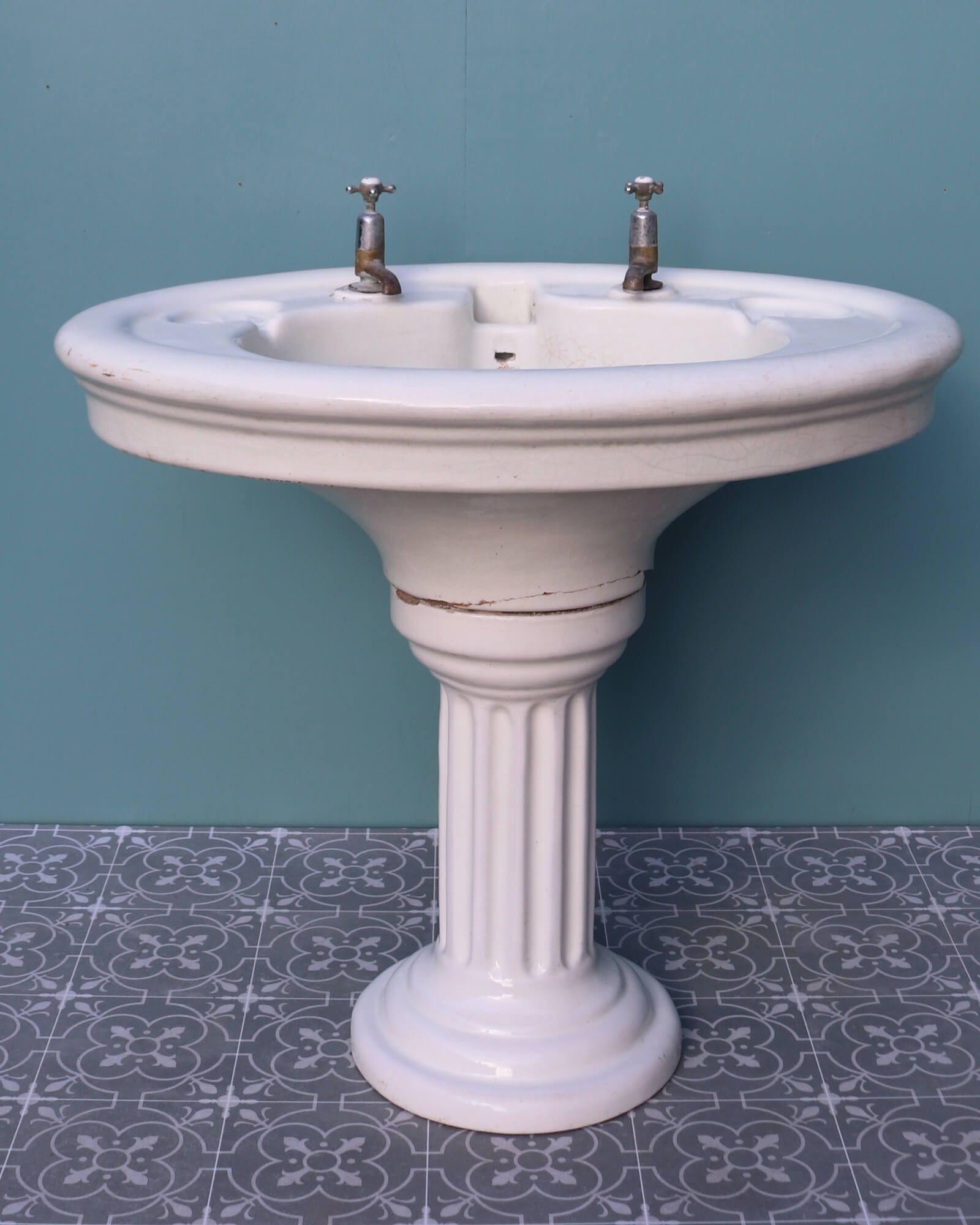 Glazed Reclaimed Doulton & Co Antique Pedestal Washstand For Sale