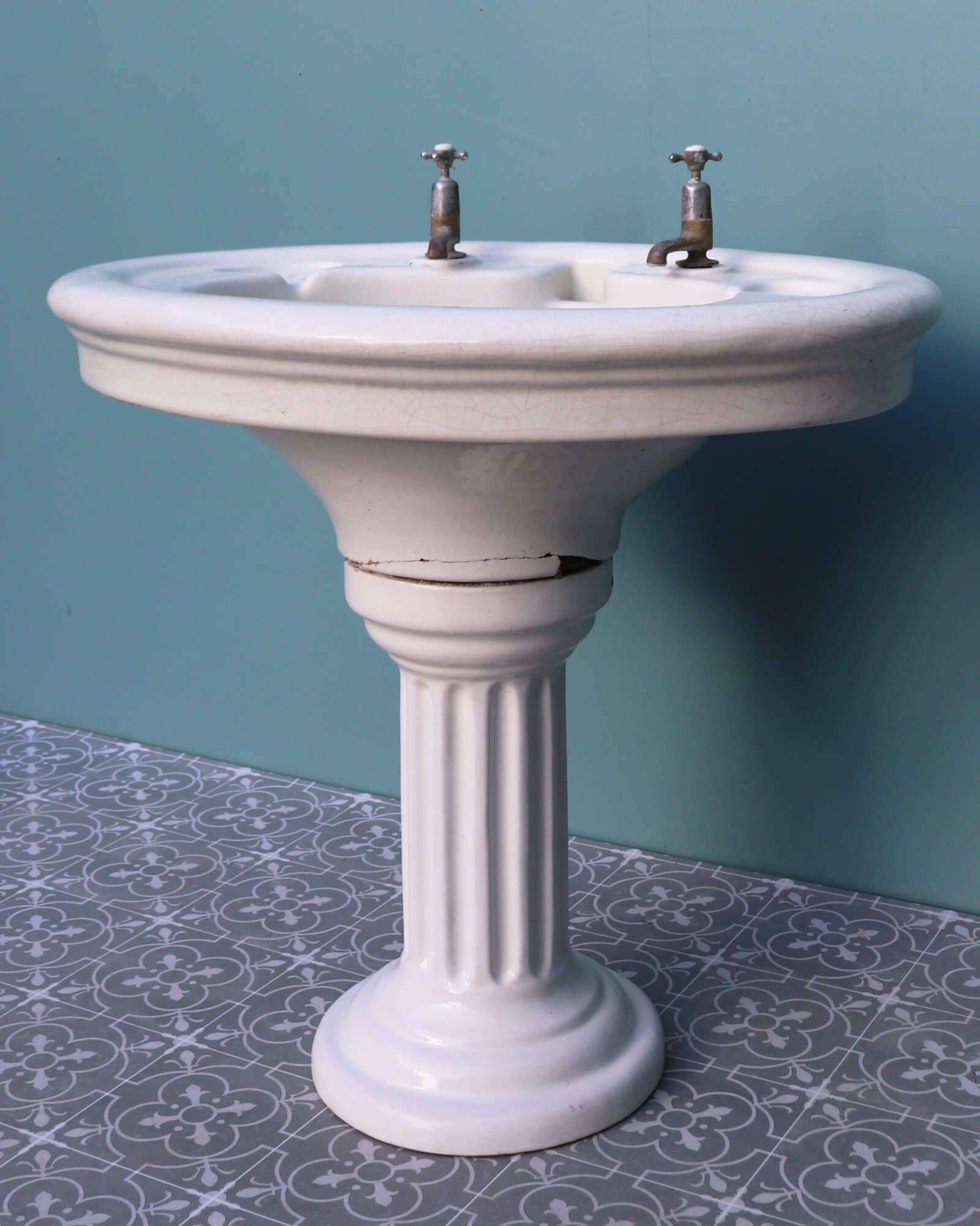 19th Century Reclaimed Doulton & Co Antique Pedestal Washstand For Sale