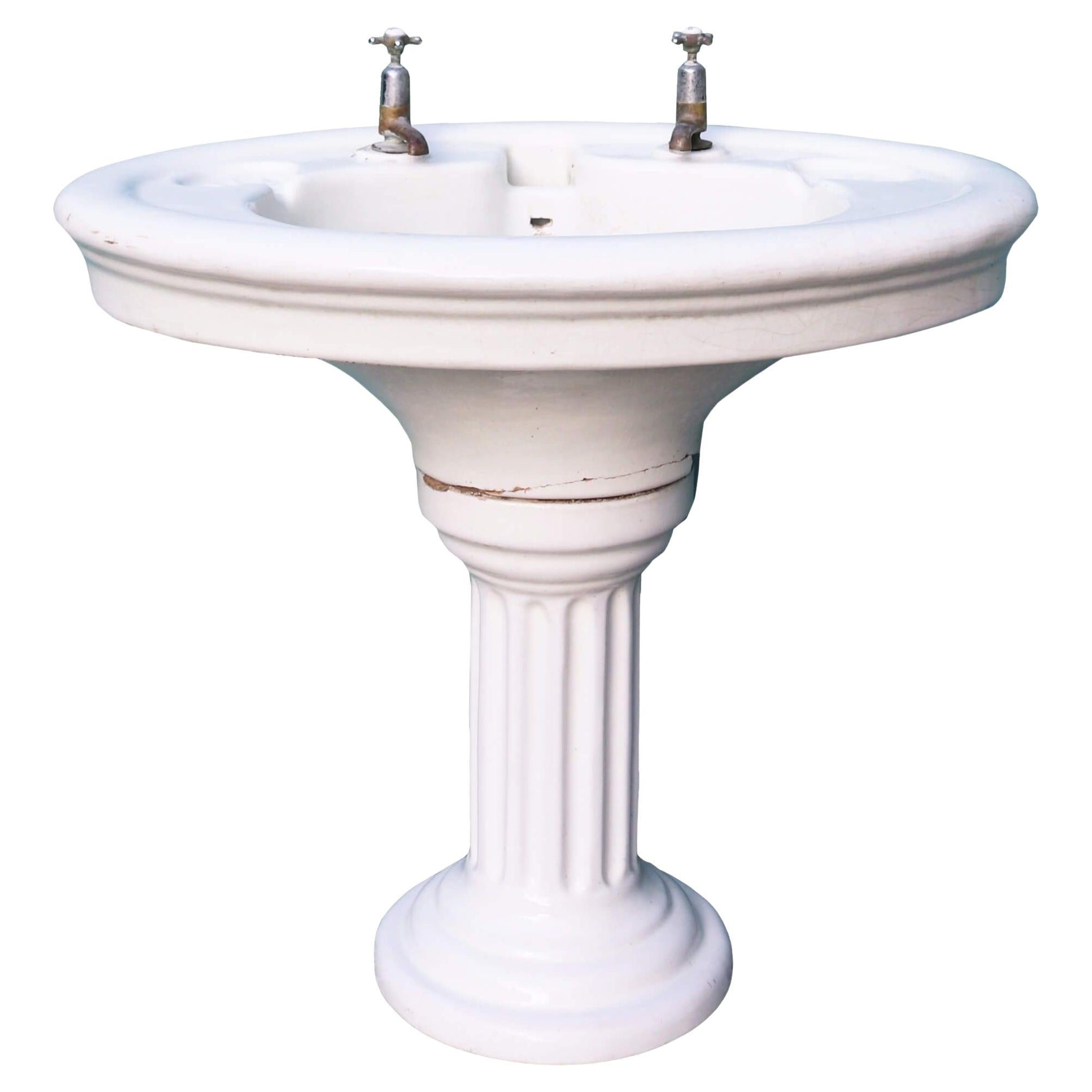 Meuble de toilette ancien sur piédestal de Doulton & Co récupéré