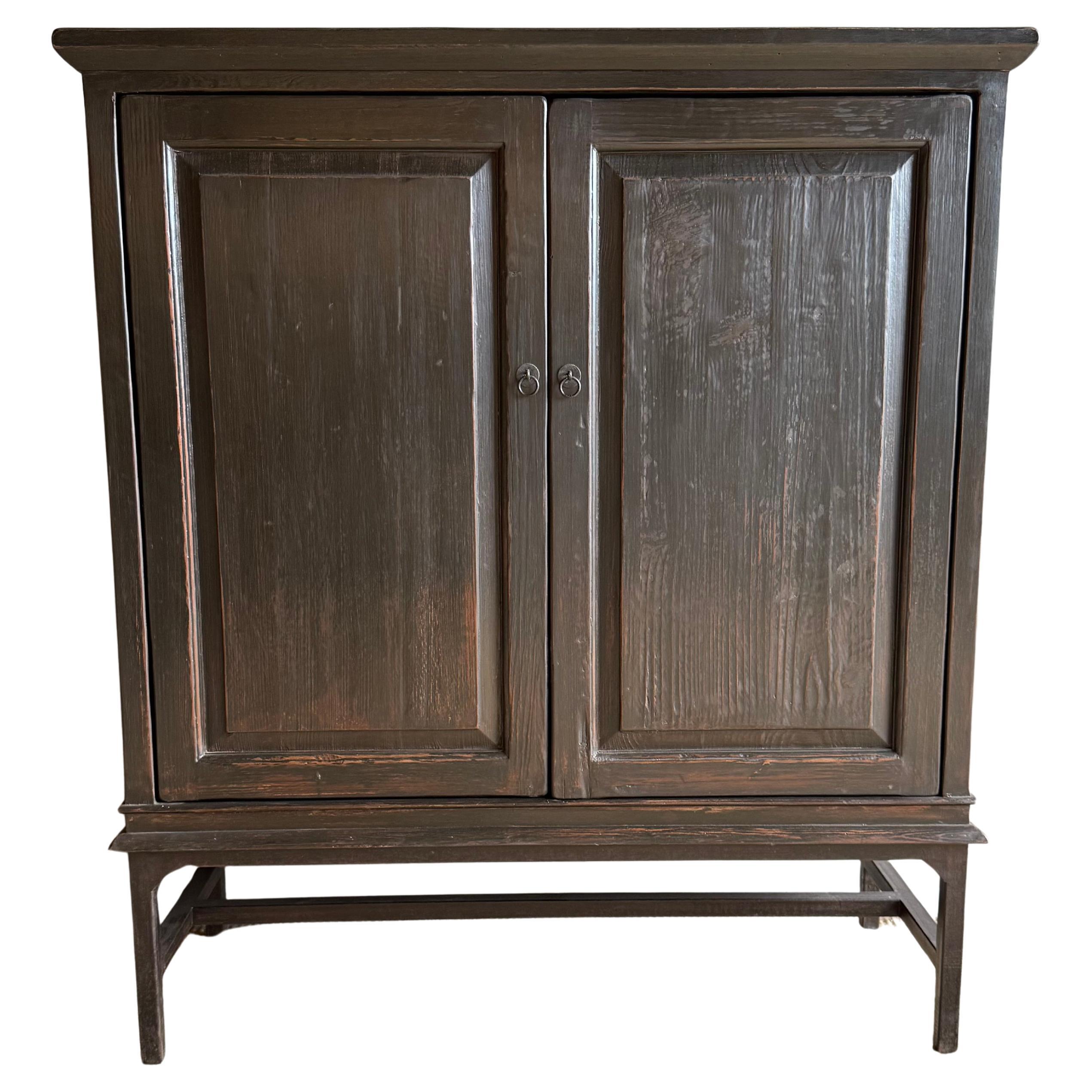 Reclaimed Ebony Wood Dry Bar Cabinet with Metal Legs