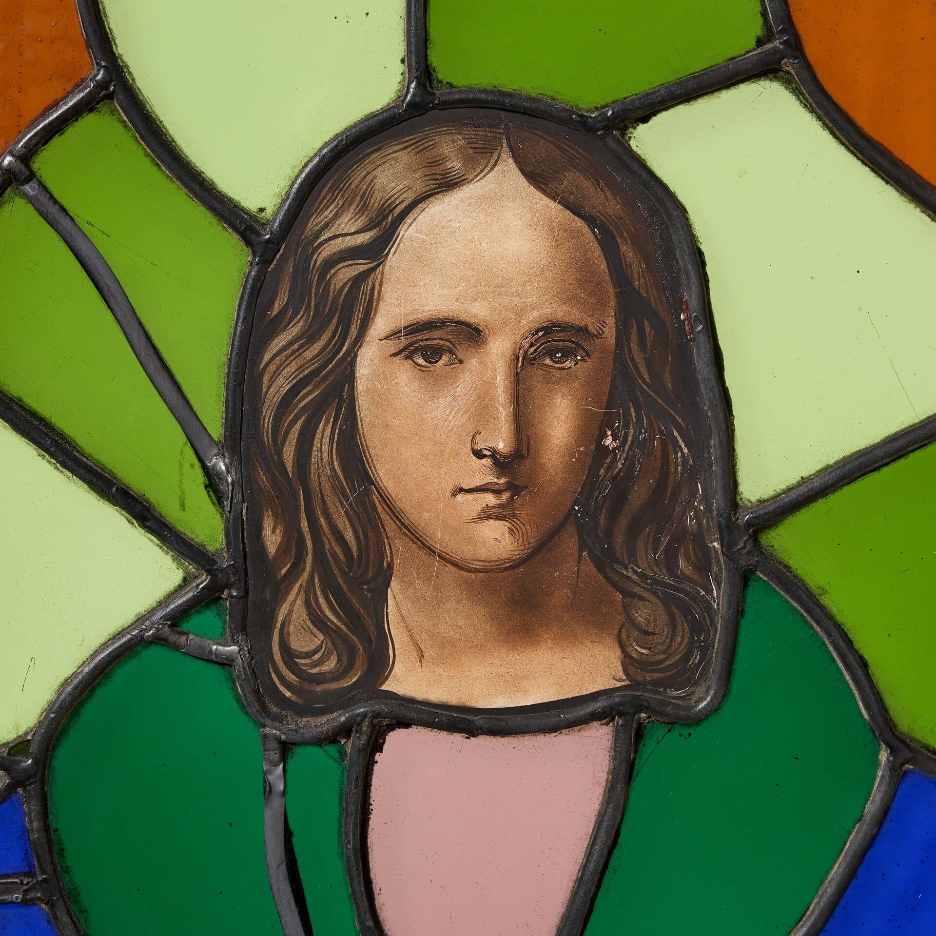 Victorian Reclaimed Ecclesiastical Abstract Stained Glass Panel For Sale