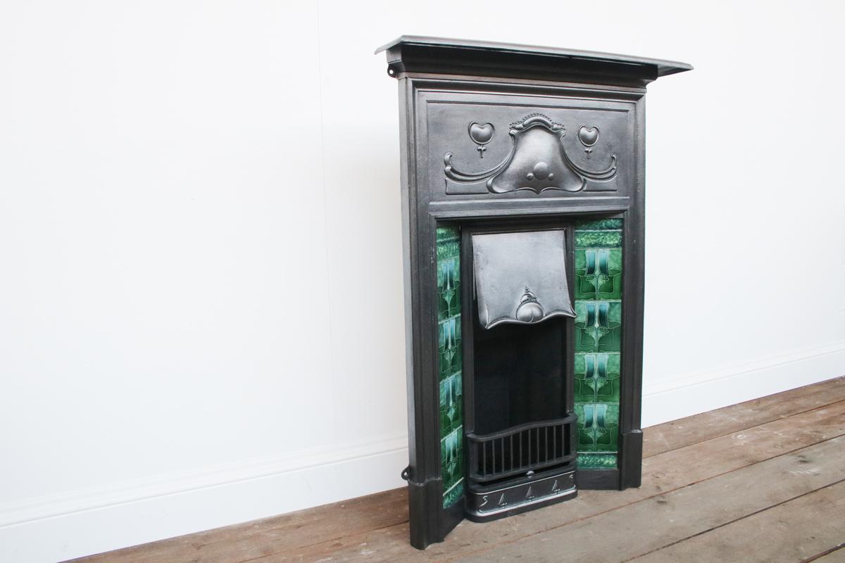 Reclaimed Edwardian Art Nouveau Cast Iron Combination Fireplace In Good Condition In Manchester, GB