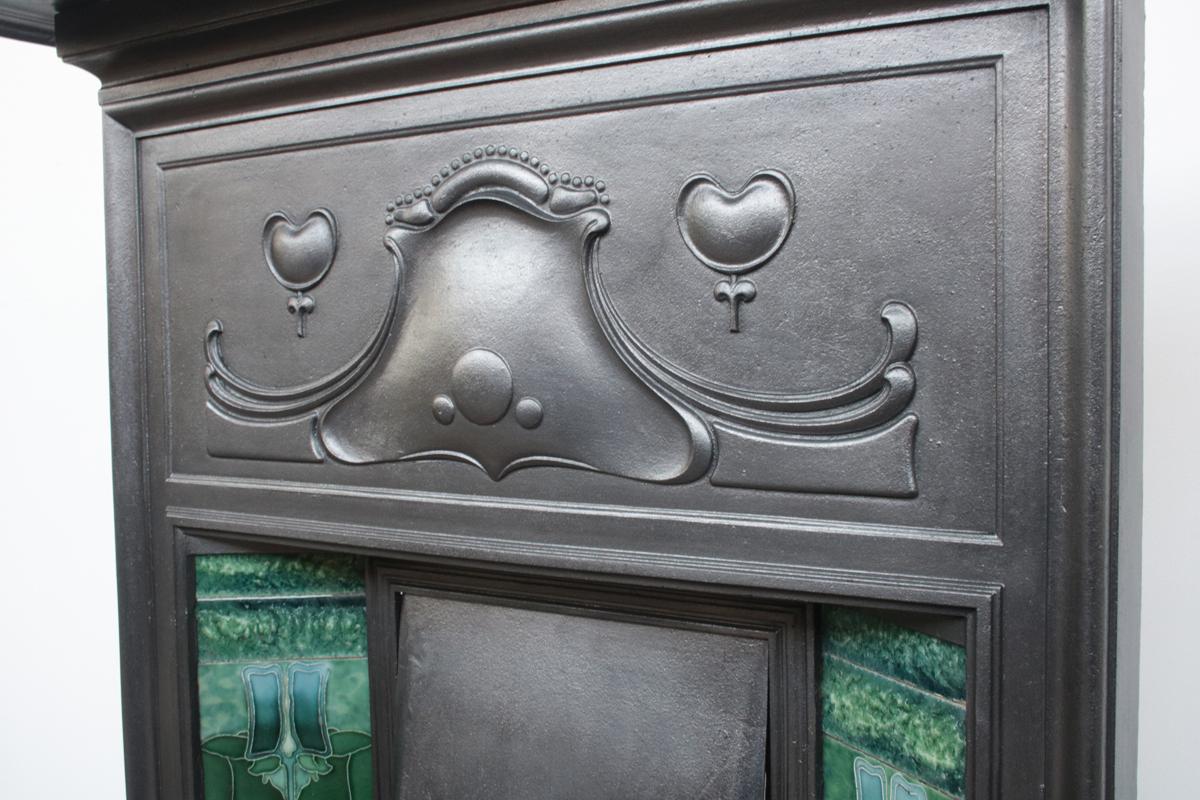 Early 20th Century Reclaimed Edwardian Art Nouveau Cast Iron Combination Fireplace