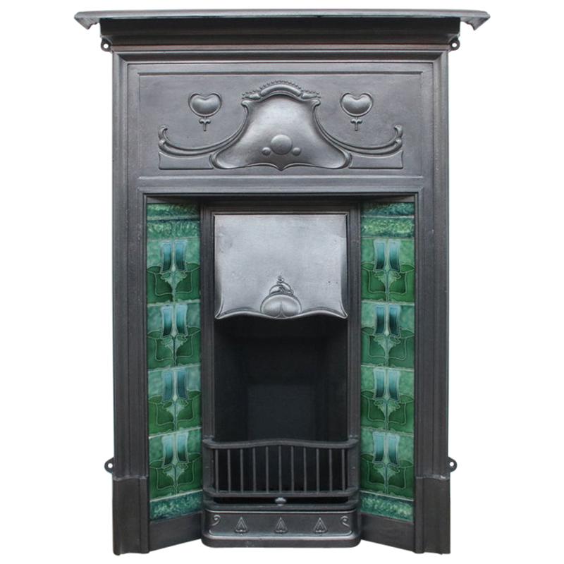 Reclaimed Edwardian Art Nouveau Cast Iron Combination Fireplace