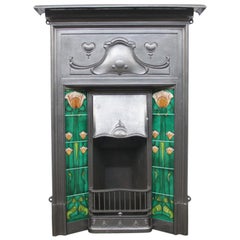 Antique Reclaimed Edwardian Art Nouveau Cast Iron Combination Fireplace