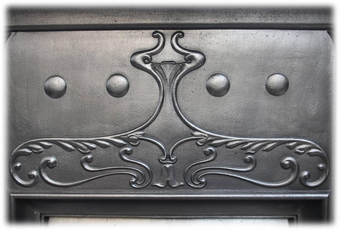 20th Century Reclaimed Edwardian Art Nouveau Cast Iron Fireplace