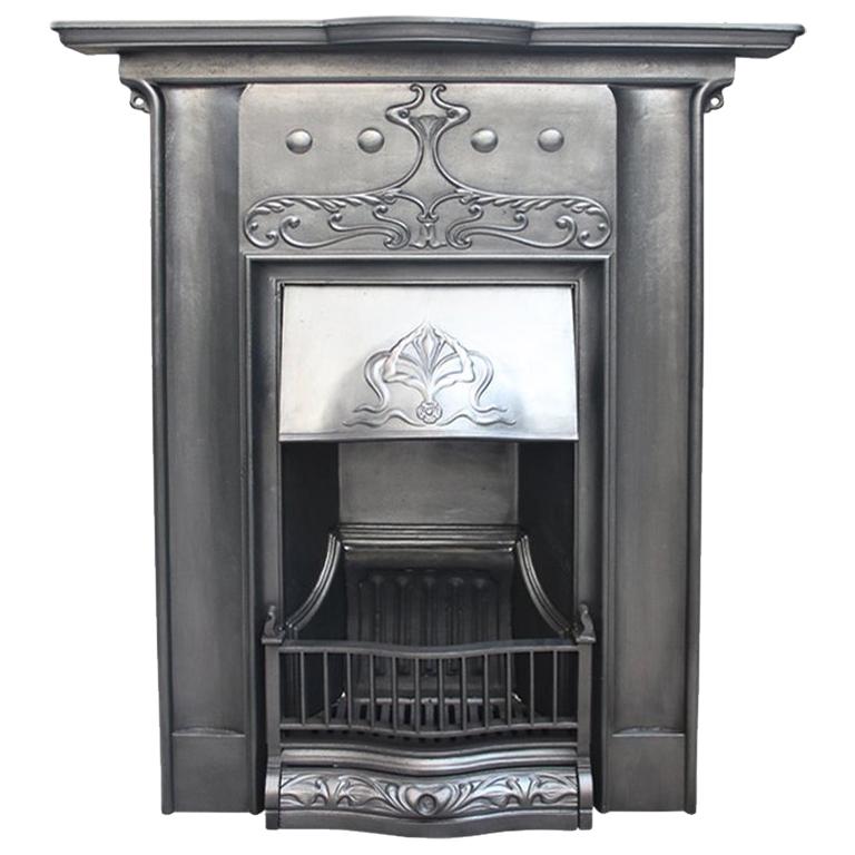 Reclaimed Edwardian Art Nouveau Cast Iron Fireplace