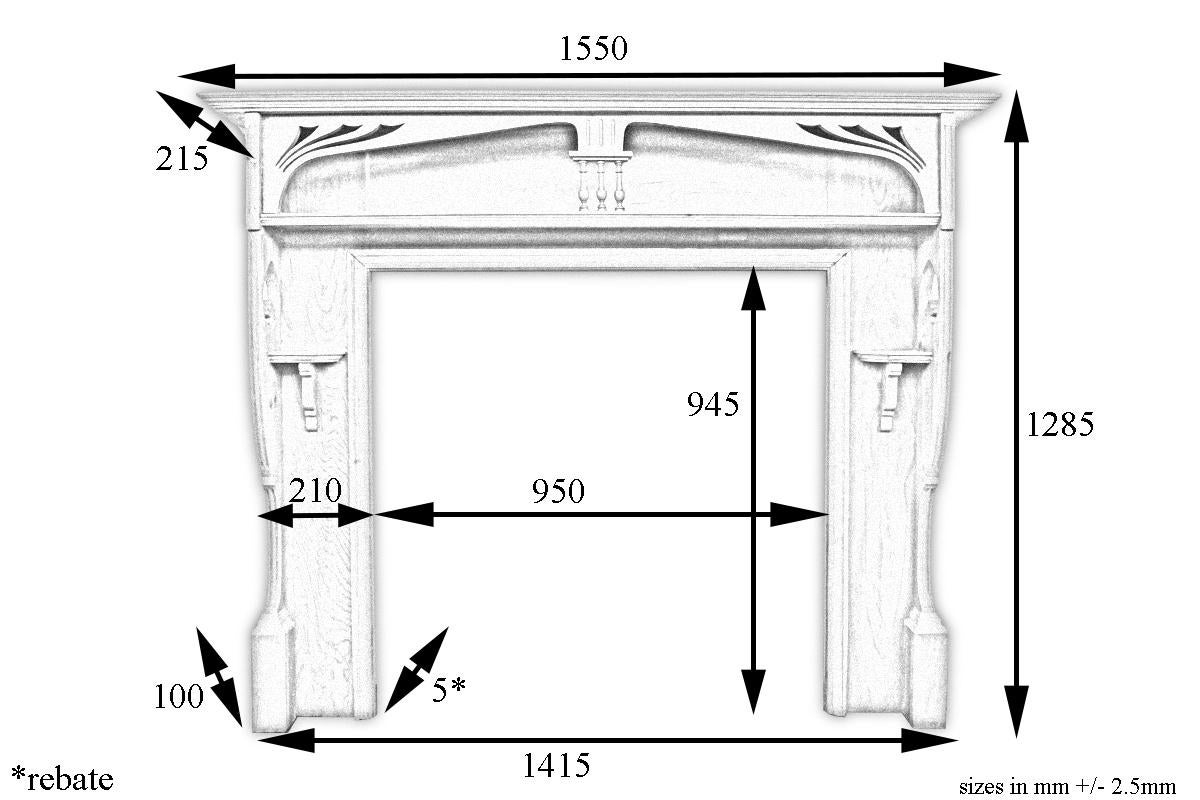 Reclaimed Edwardian Art Nouveau pine fireplace surround, circa 1900.

The fireplace is in good condition with only light and expected wear and is ready to be painted. For detailed size diagram please see the image gallery.