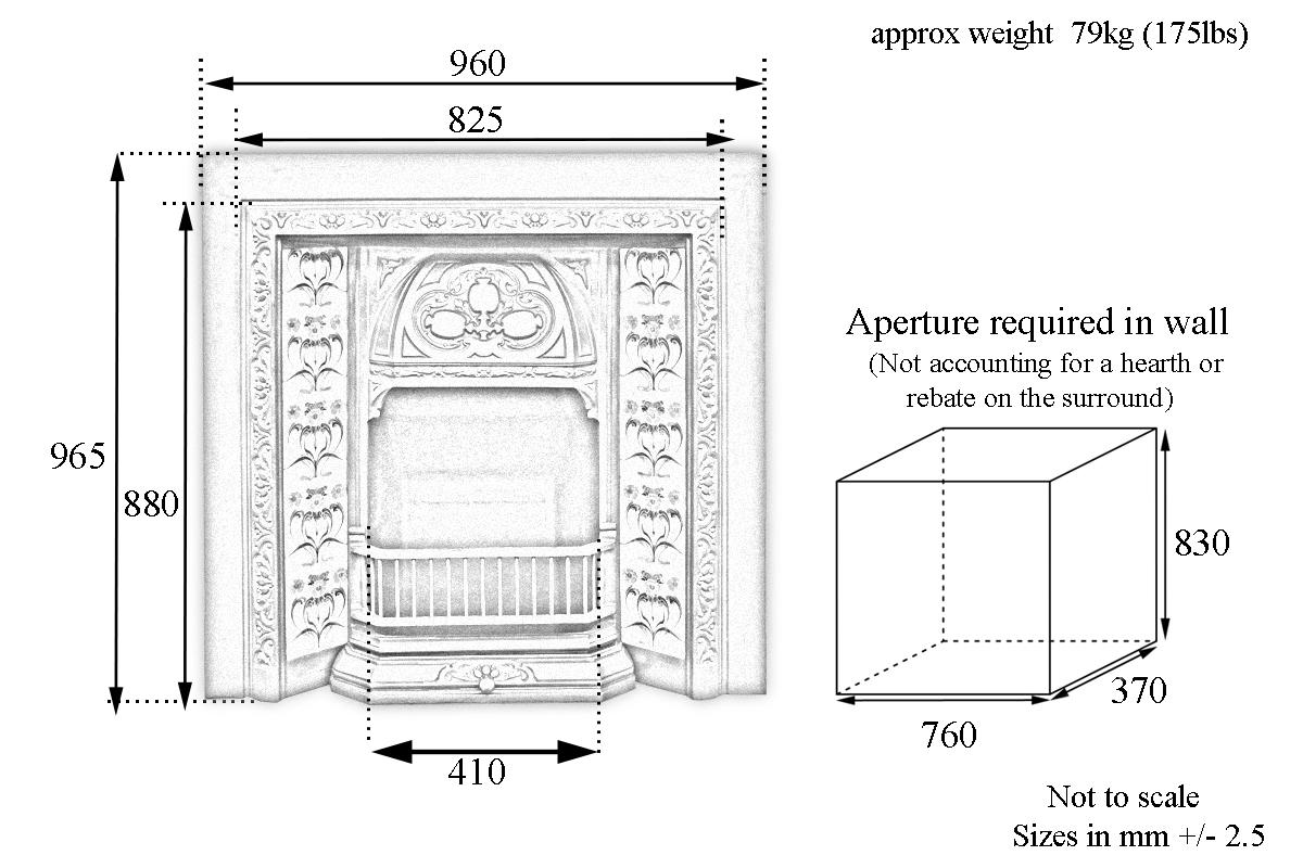 Cast Reclaimed Edwardian Art Nouveau Tiled Fireplace Grate
