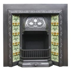Antique Reclaimed Edwardian Art Nouveau Tiled Fireplace Grate